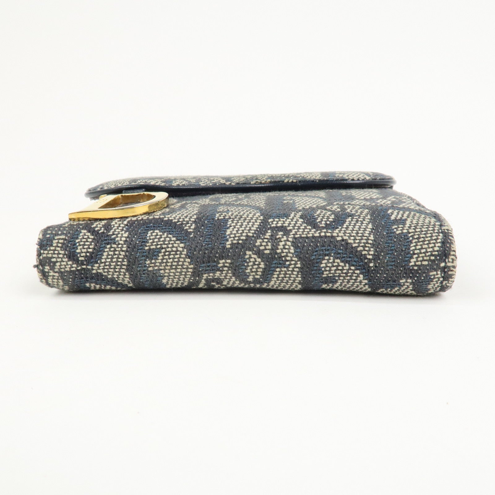 Christian Dior Trotter Saddle Canvas Leather Compact Wallet Navy