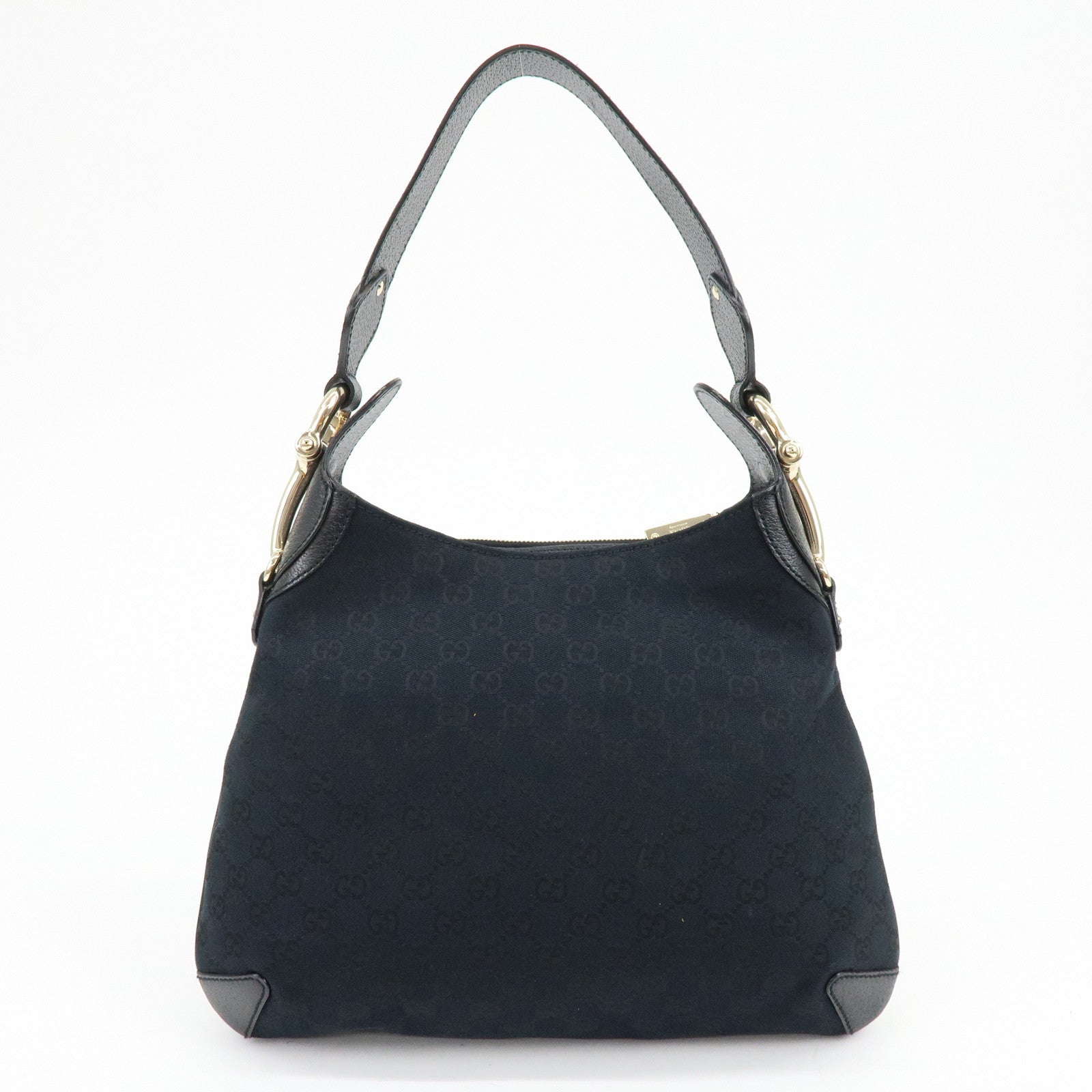 GUCCI Horsebit GG Canvas Leather Shoulder Bag Black 145826