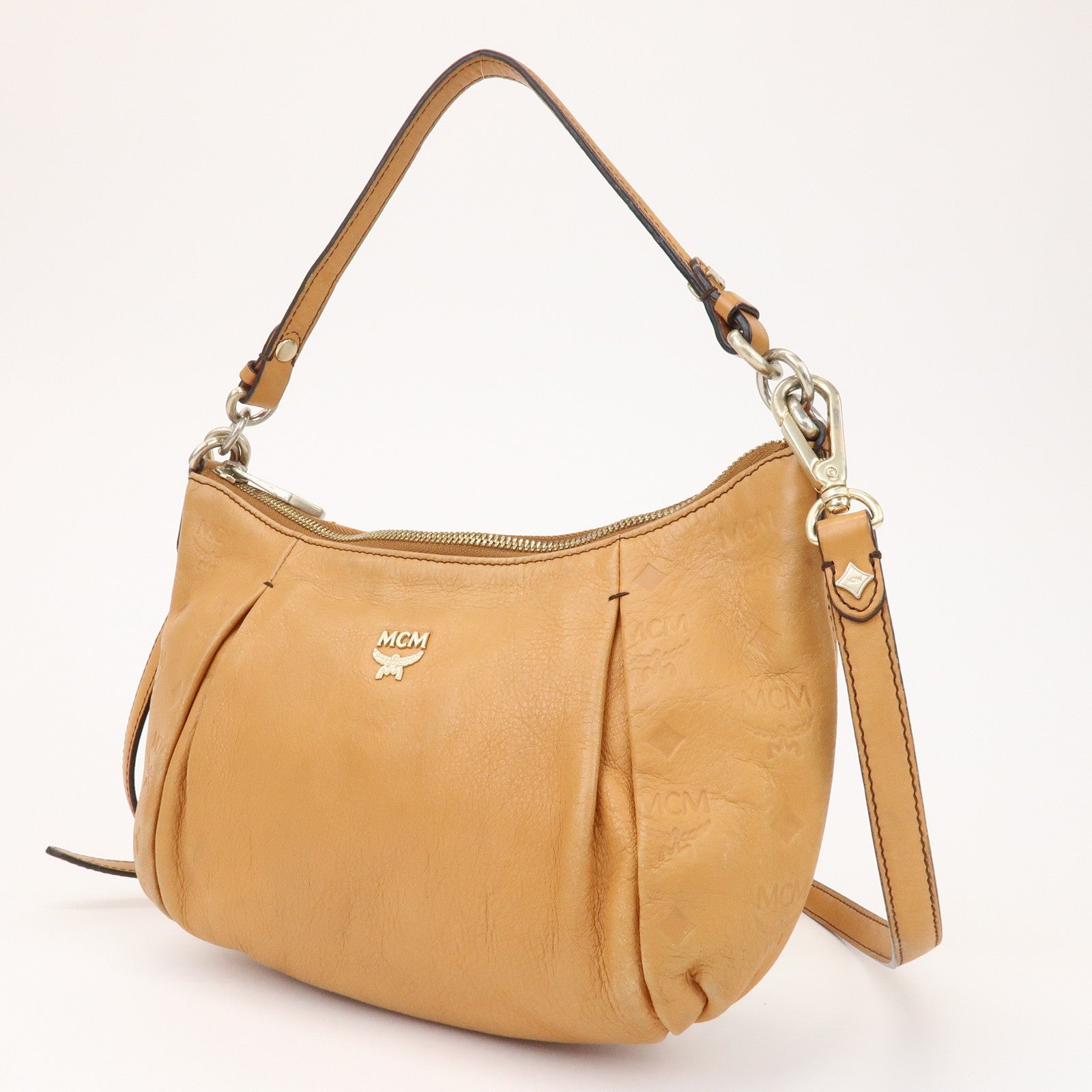 MCM Logo Leather 2WAY Bag Hand Bag Shoulder Bag Crossbody Bag Brown