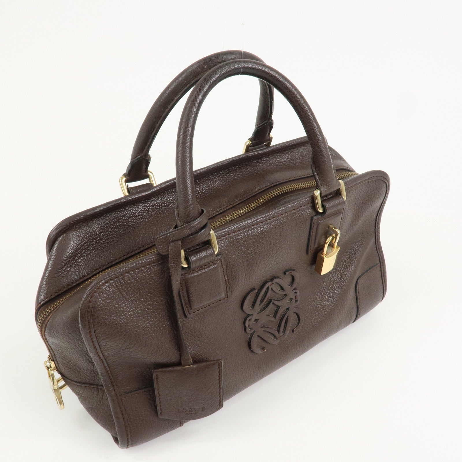 LOEWE Anagram Amazona 28 Leather Hand Bag Boston Bag Brown