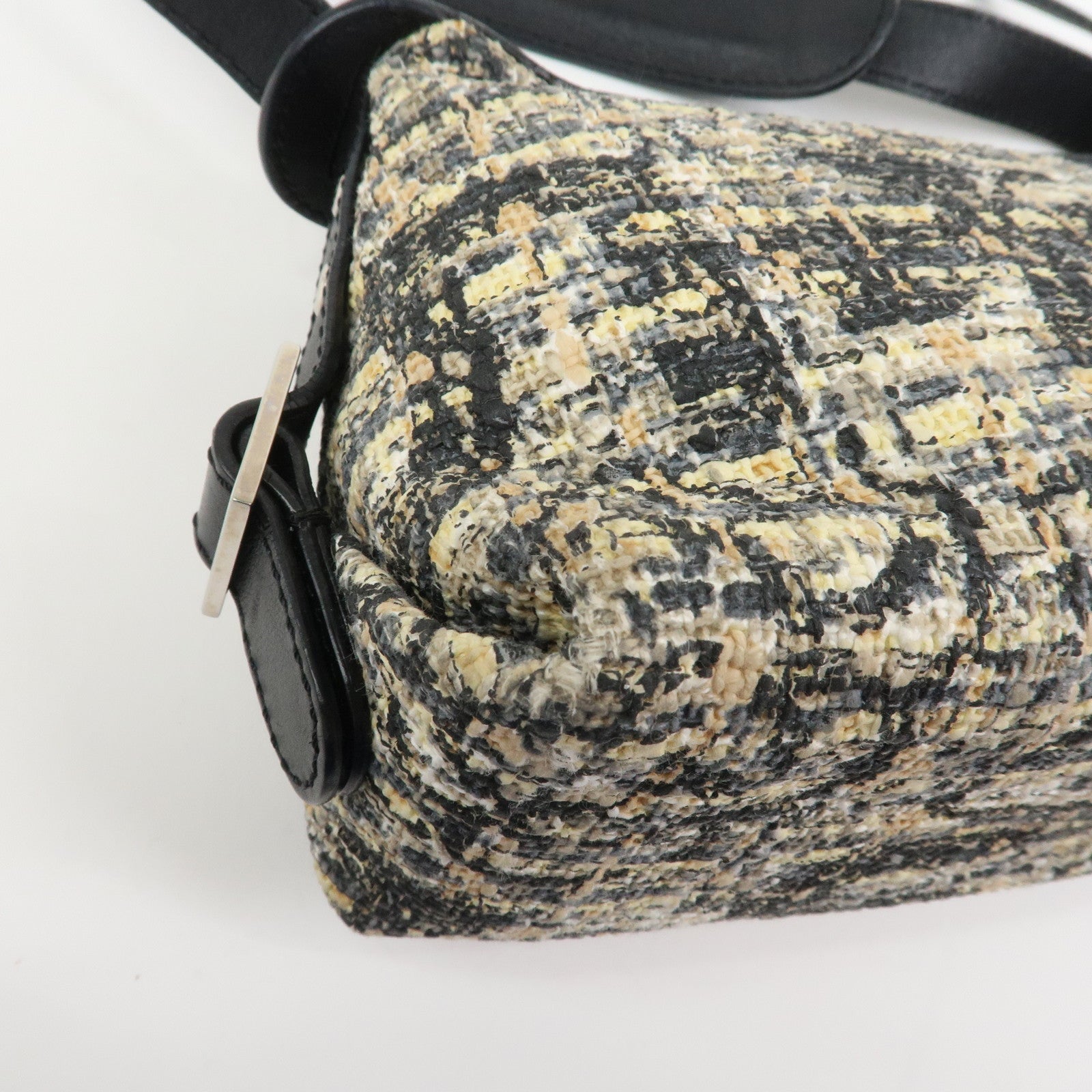 CHANEL COCO Mark Tweed Leather Shoulder Bag Black Multicolor