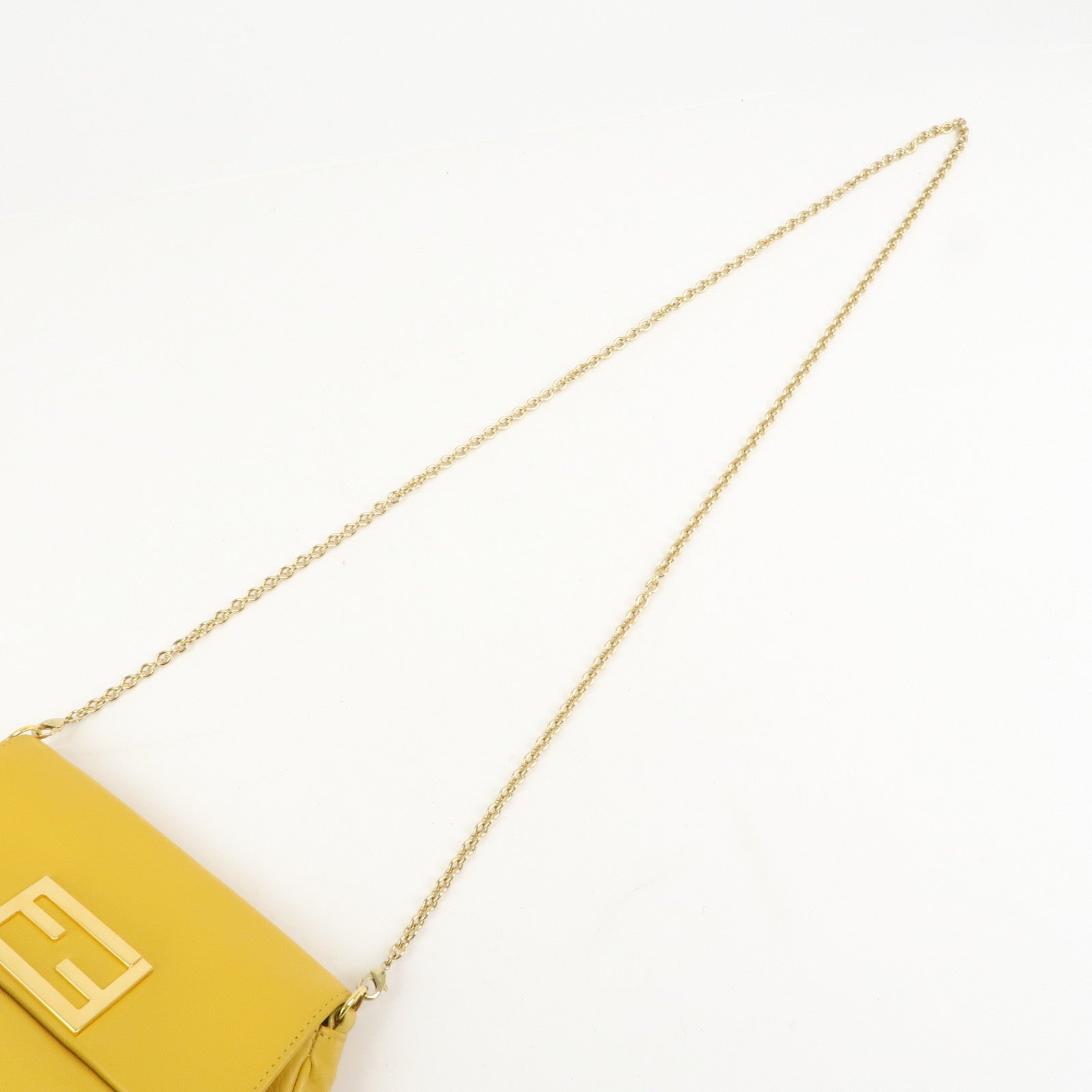 FENDI Leather Chain Shoulder Bag Purse Crossbody Bag Yellow 8M0276