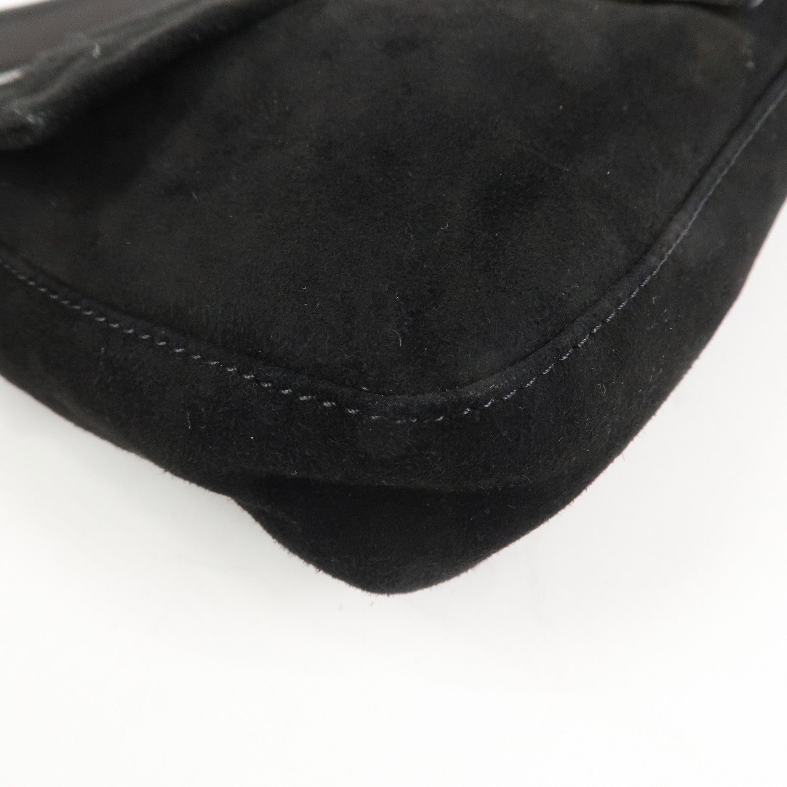 FENDI Mamma Baguette Suede Leather Shoulder Bag Black 26424