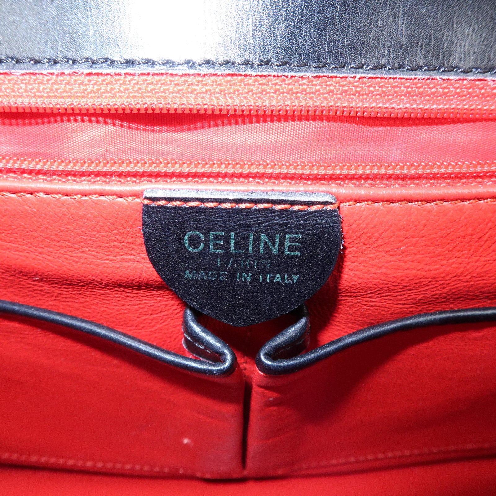 CELINE Leather Chain Lock Tote Bag Shoulder Bag Hand Bag Black