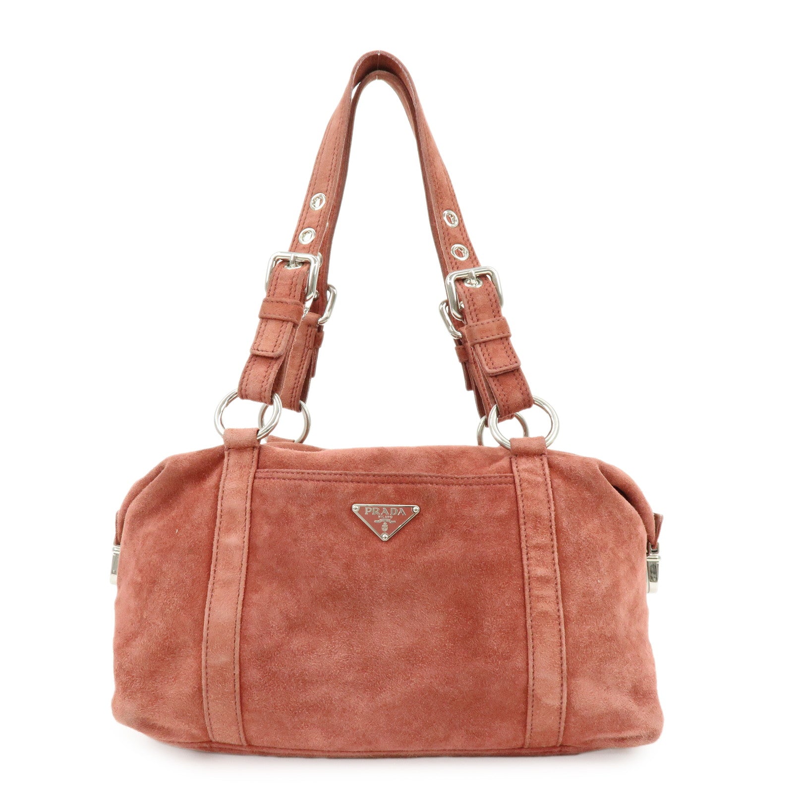 PRADA Suede Boston Bag Hand Bag Pink BR2630