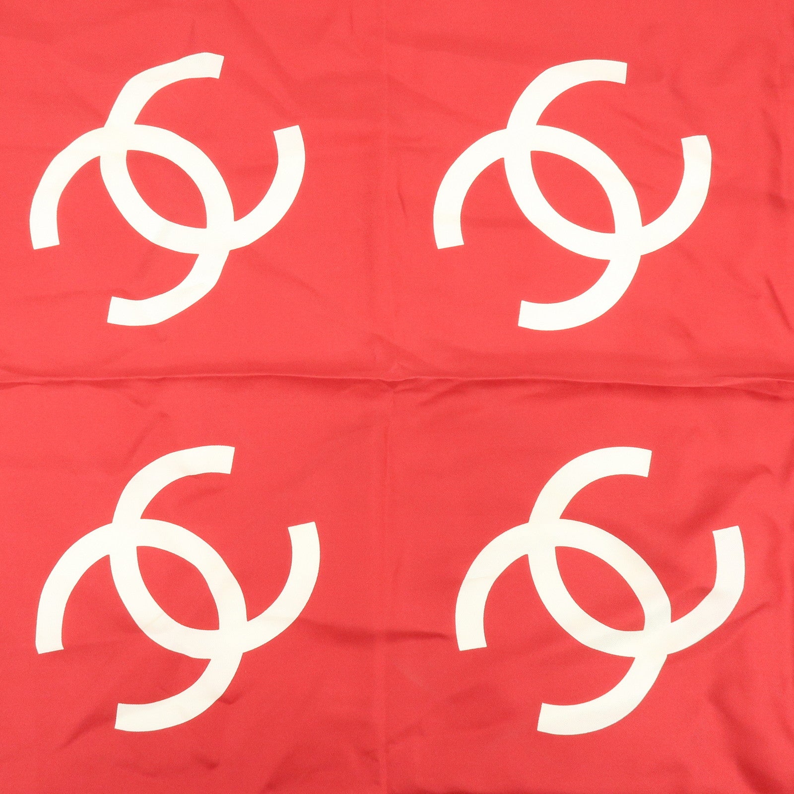 CHANEL COCO Mark Silk 100% Scarf Red White