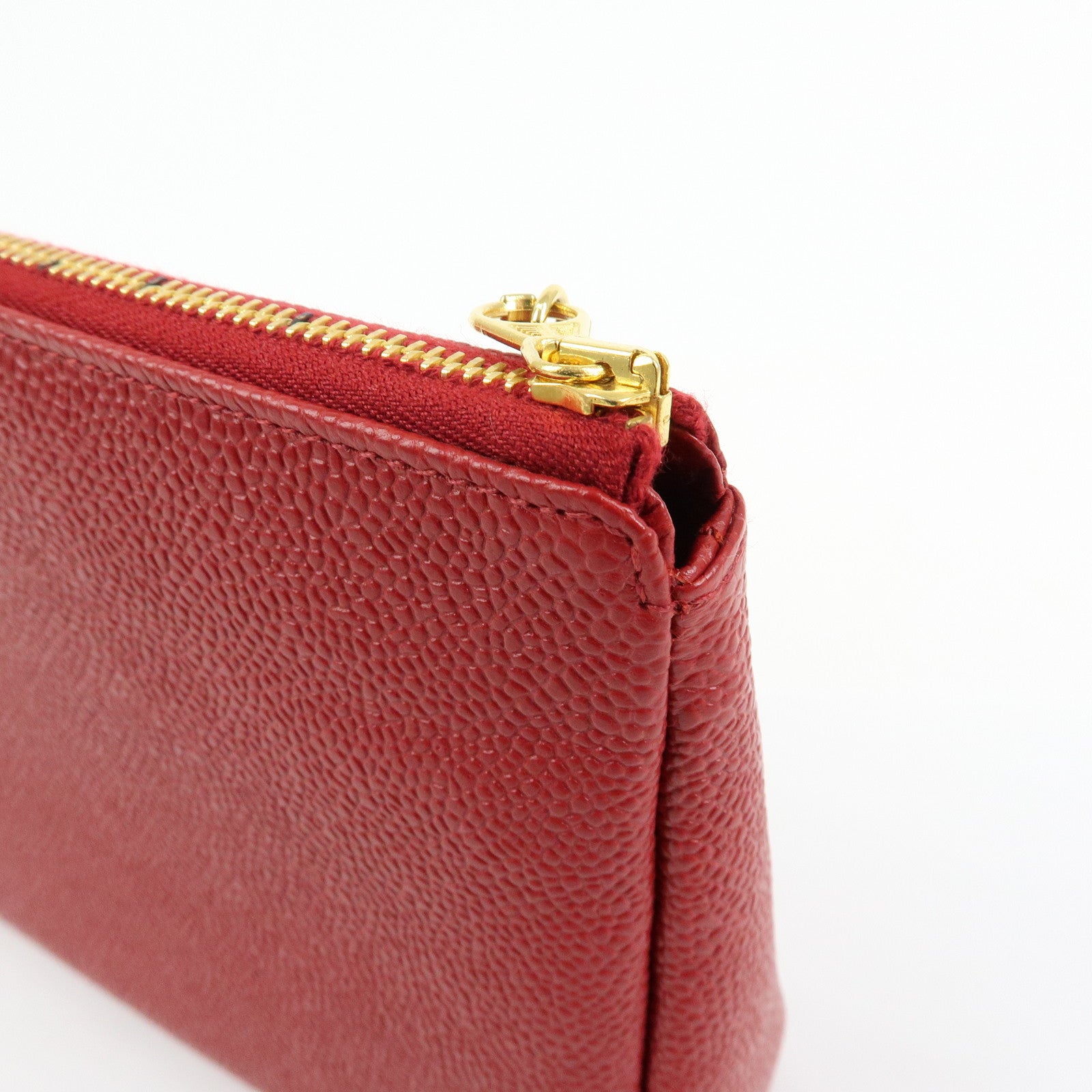 CHANEL COCO Mark Caviarskin Cosmetic Case Makeup Bag Pouch Red
