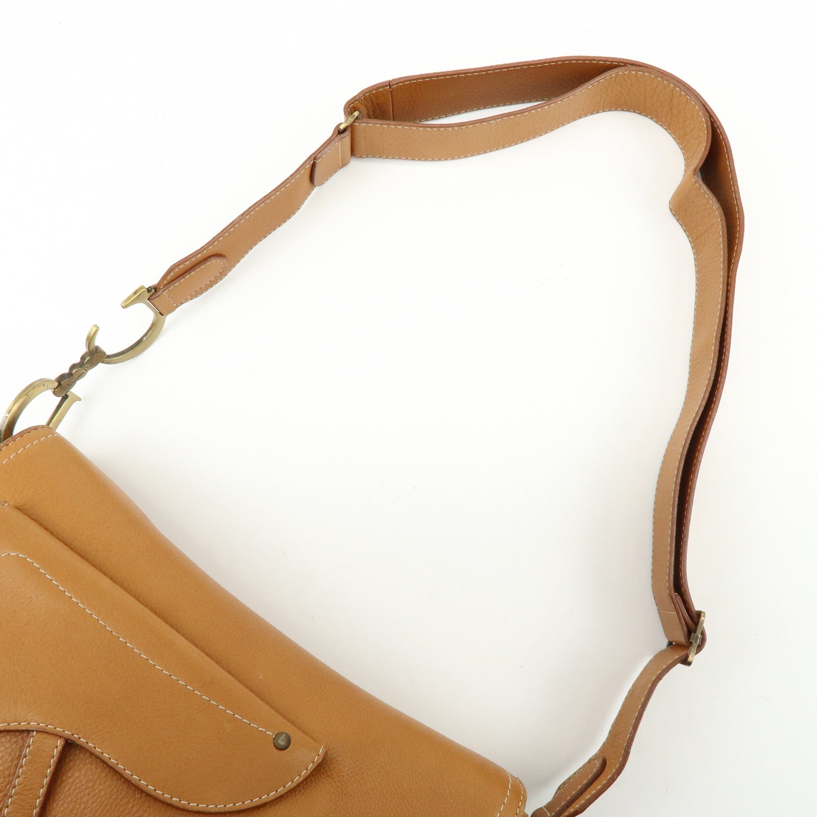 Christian Dior Saddle Leather Shoulder Bag Hand Bag Light Brown