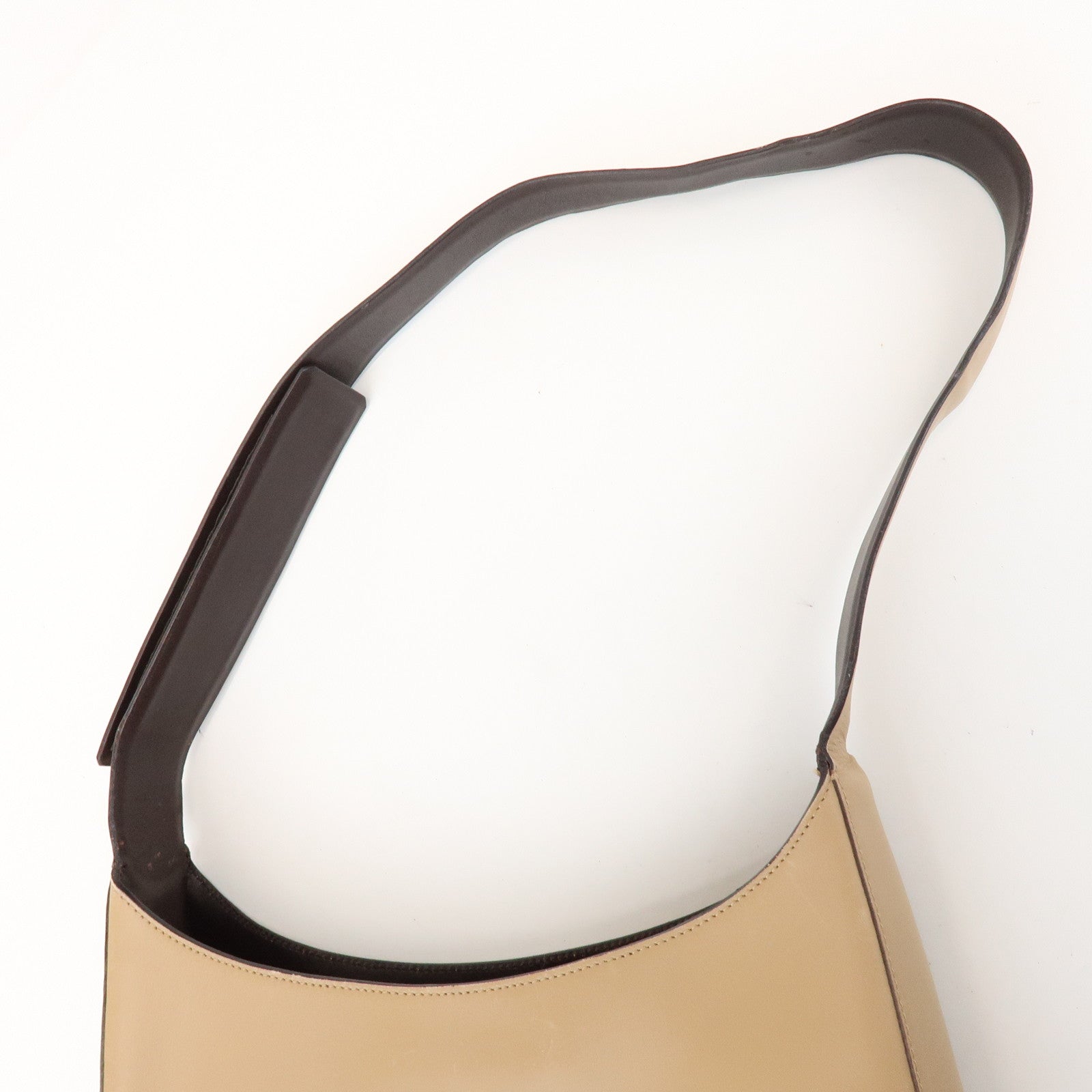 PRADA Logo Leather Shoulder Bag Hand Bag Beige