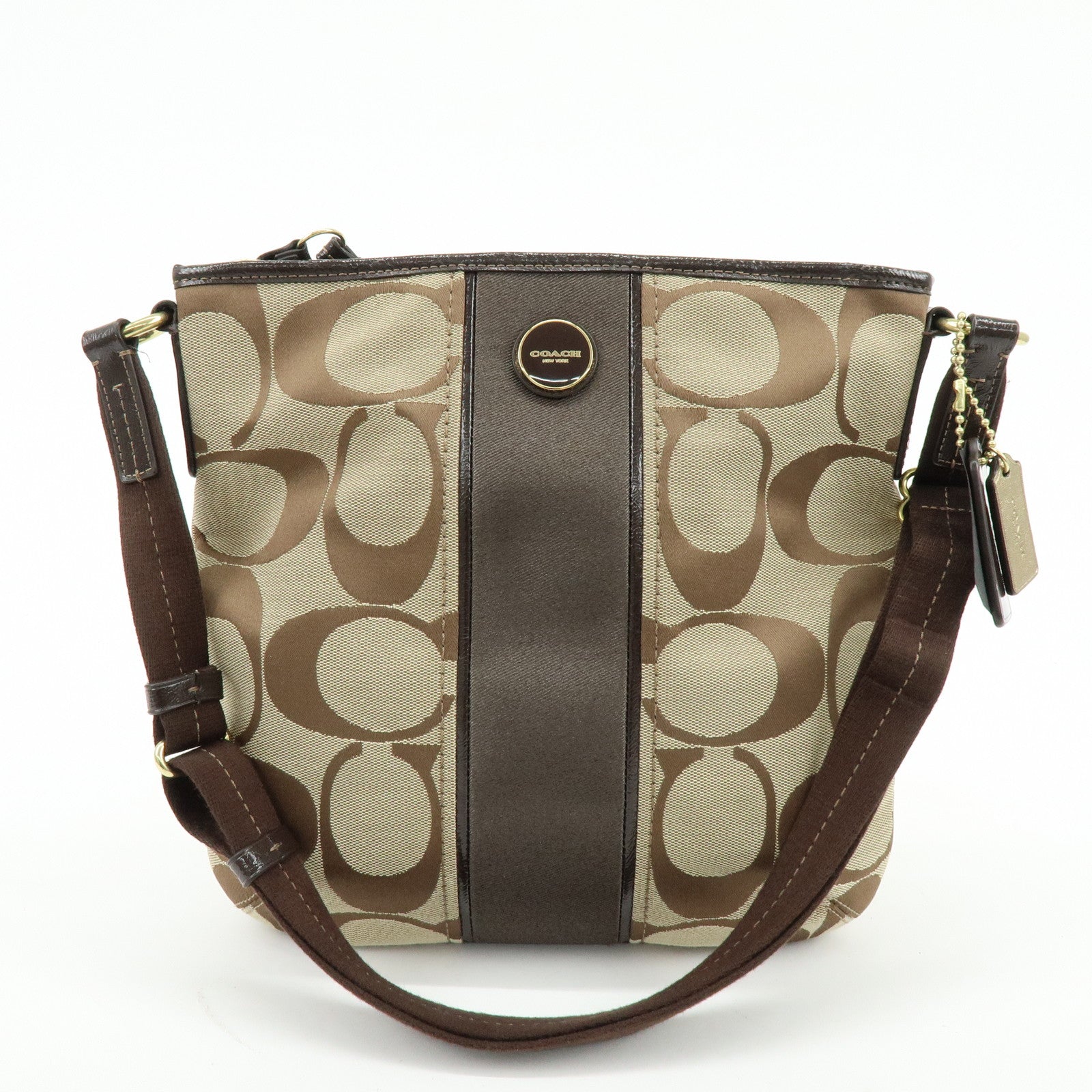 COACH Set of 2 Signature Canvas Leather Shoulder Bag Beige Brown