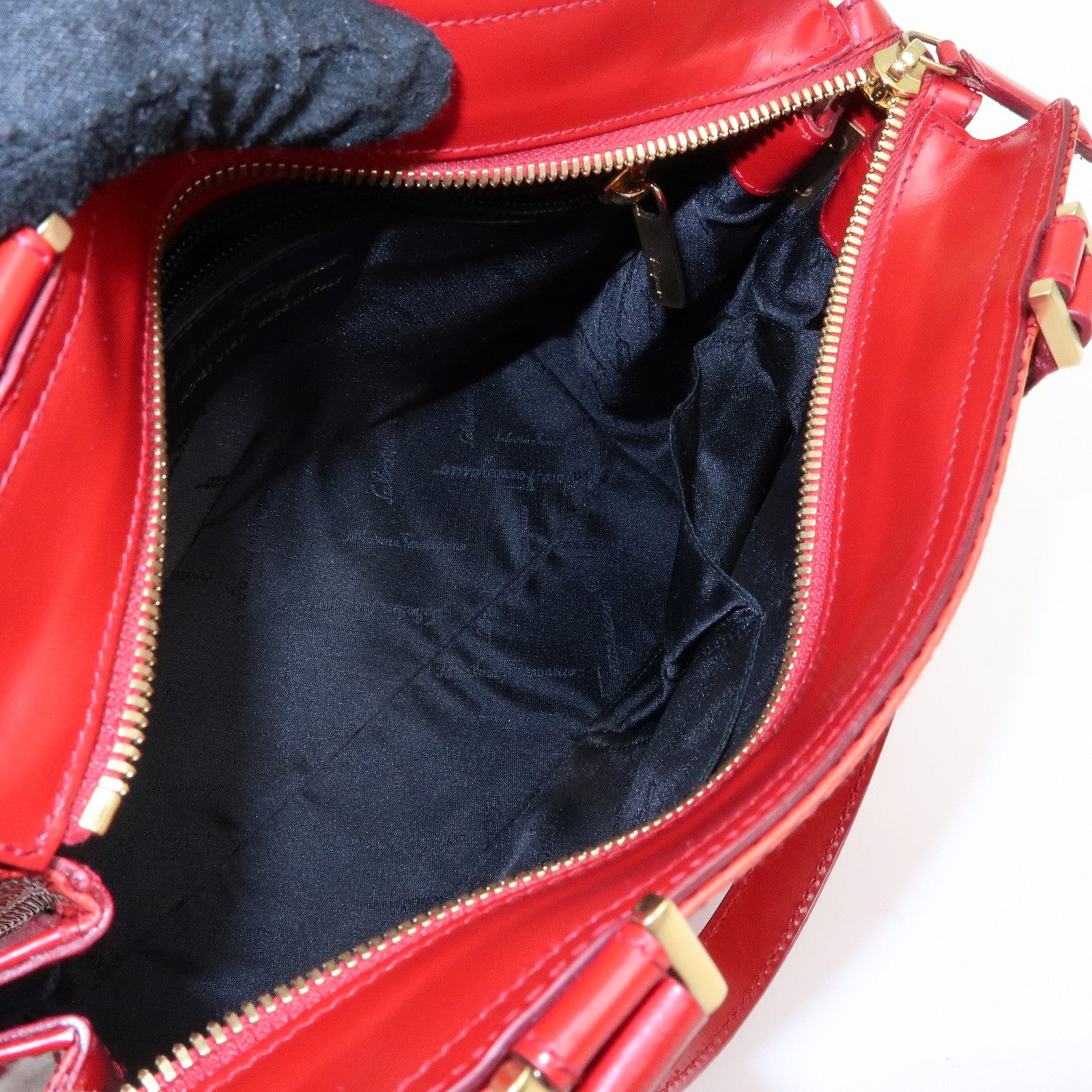 Ferragamo Gancini Side Belt Leather Hand Bag Tote Bag Red