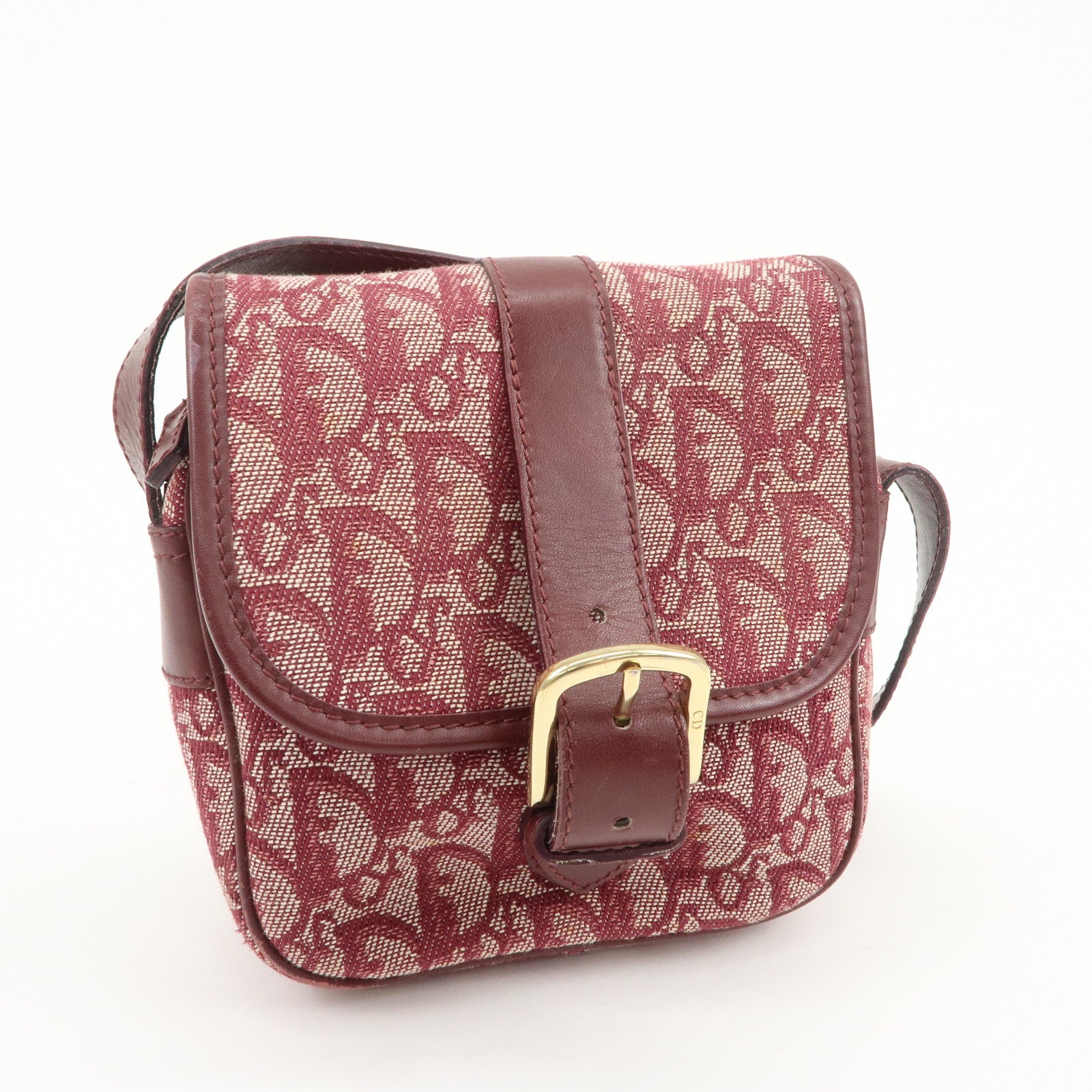 Christian Dior Trotter Jacquard Leather Shoulder Bag Burgundy