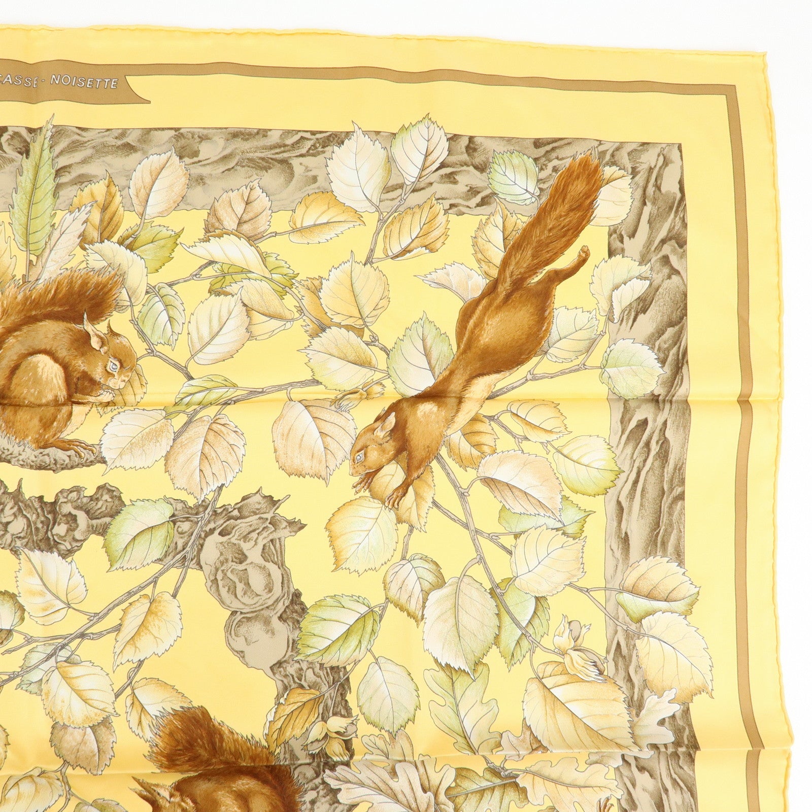 HERMES Carre 90 Silk 100% Scarf Casse Noisette Walnut Yellow Brown