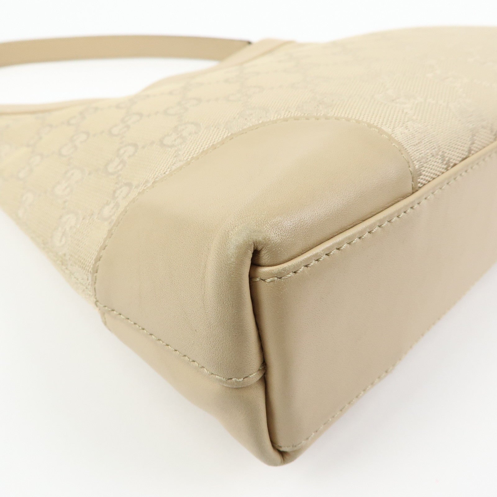 GUCCI GG Canvas Leather Shoulder Bag Hand Bag Beige 33900