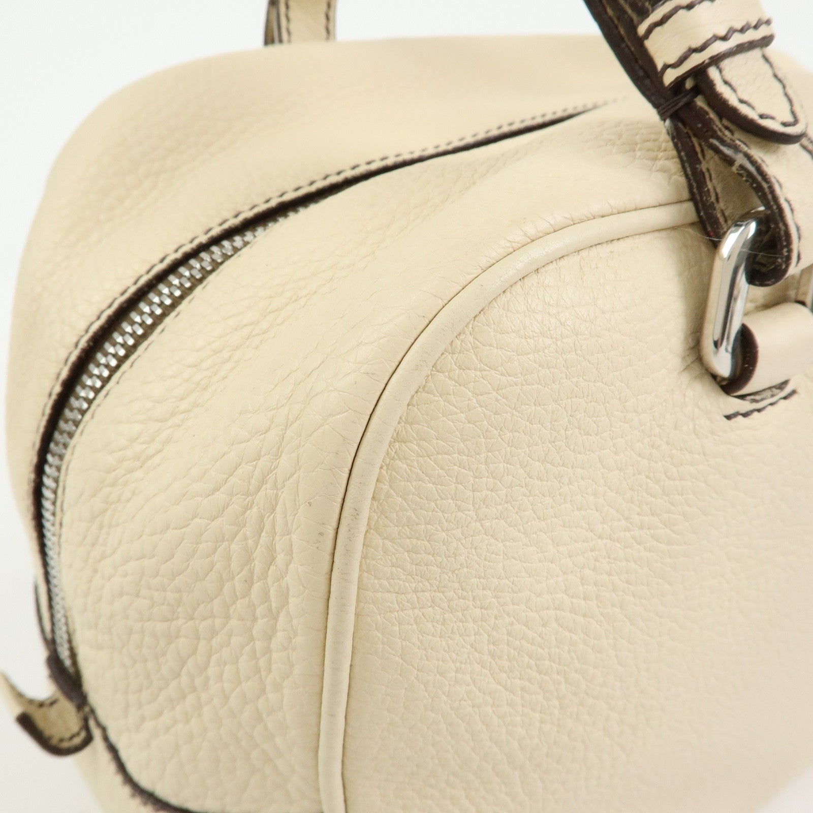 PRADA Vitello Daino Leather Boston Bag Shoulder Bag Ivory BR3091