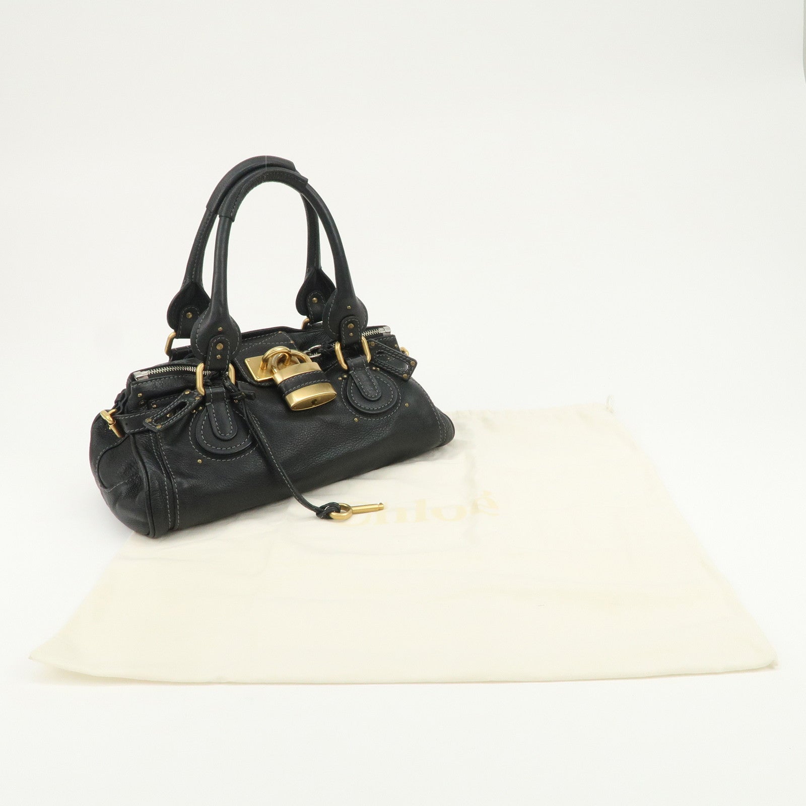 Chloe Paddington Leather Hand Bag Shoulder Bag Black Gold