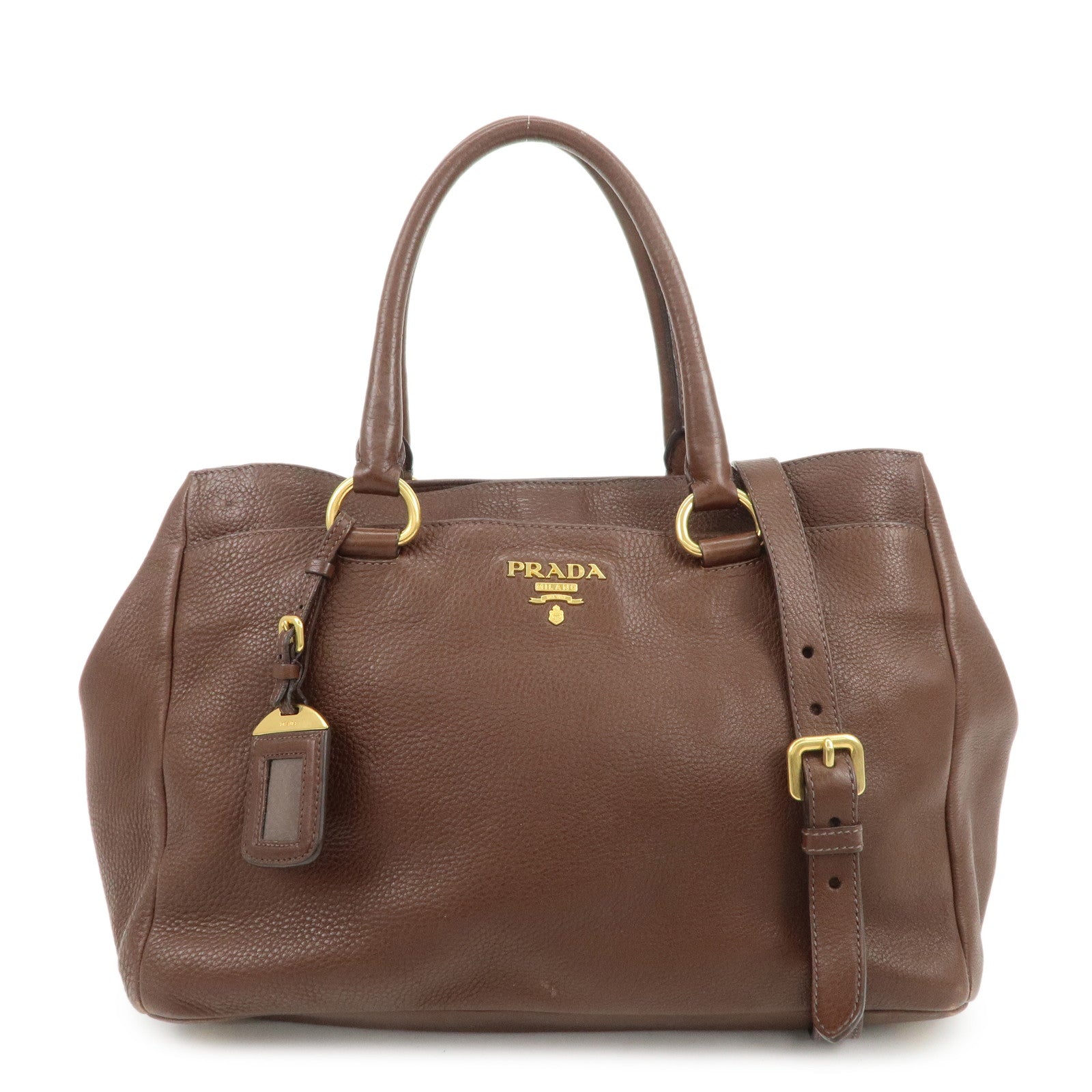 PRADA Vitello Daino Leather 2Way Shoulder Bag Tote Bag Brown BR4393
