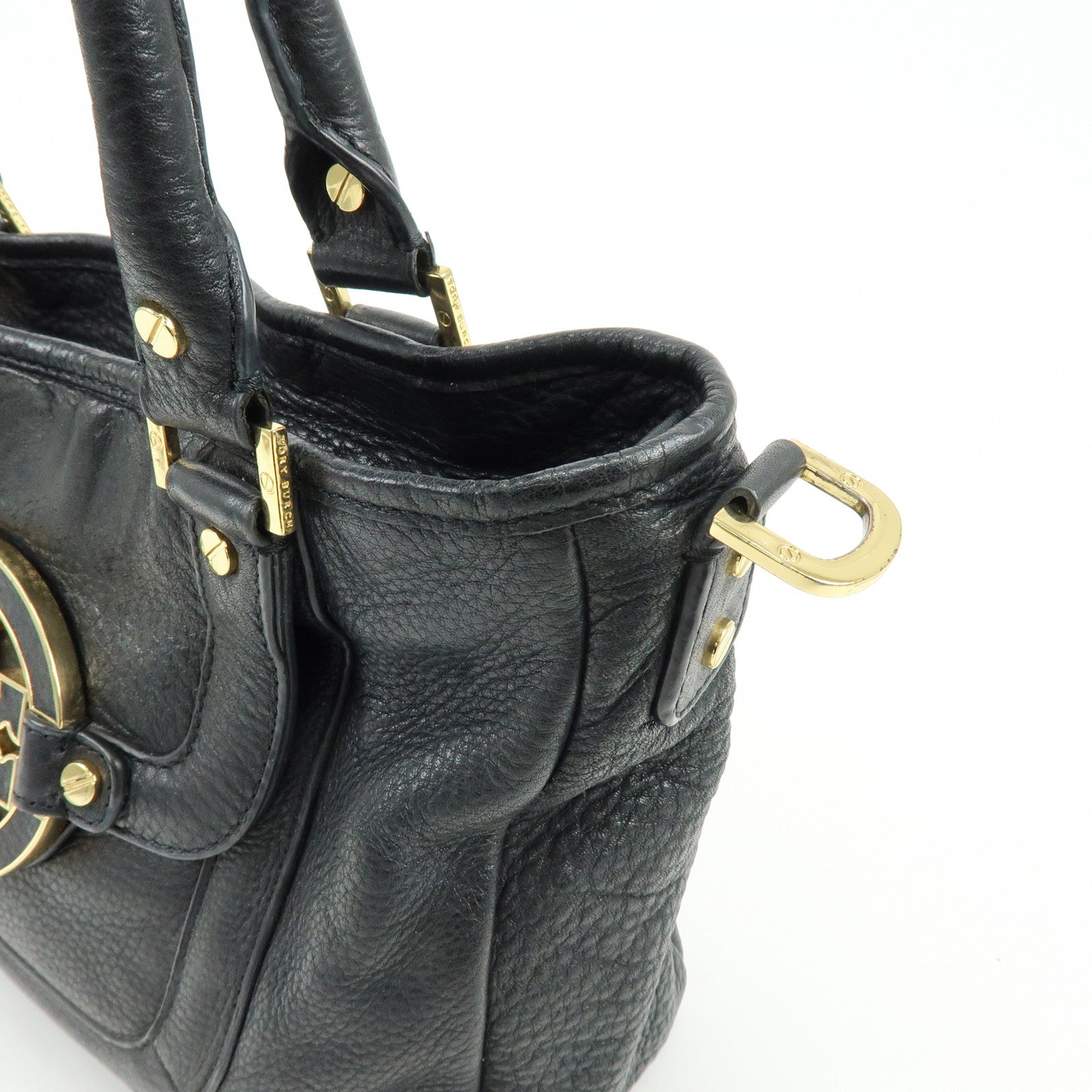 TORY BURCH Double T Leather 2Way Bag Hand Bag Shoulder Bag Black