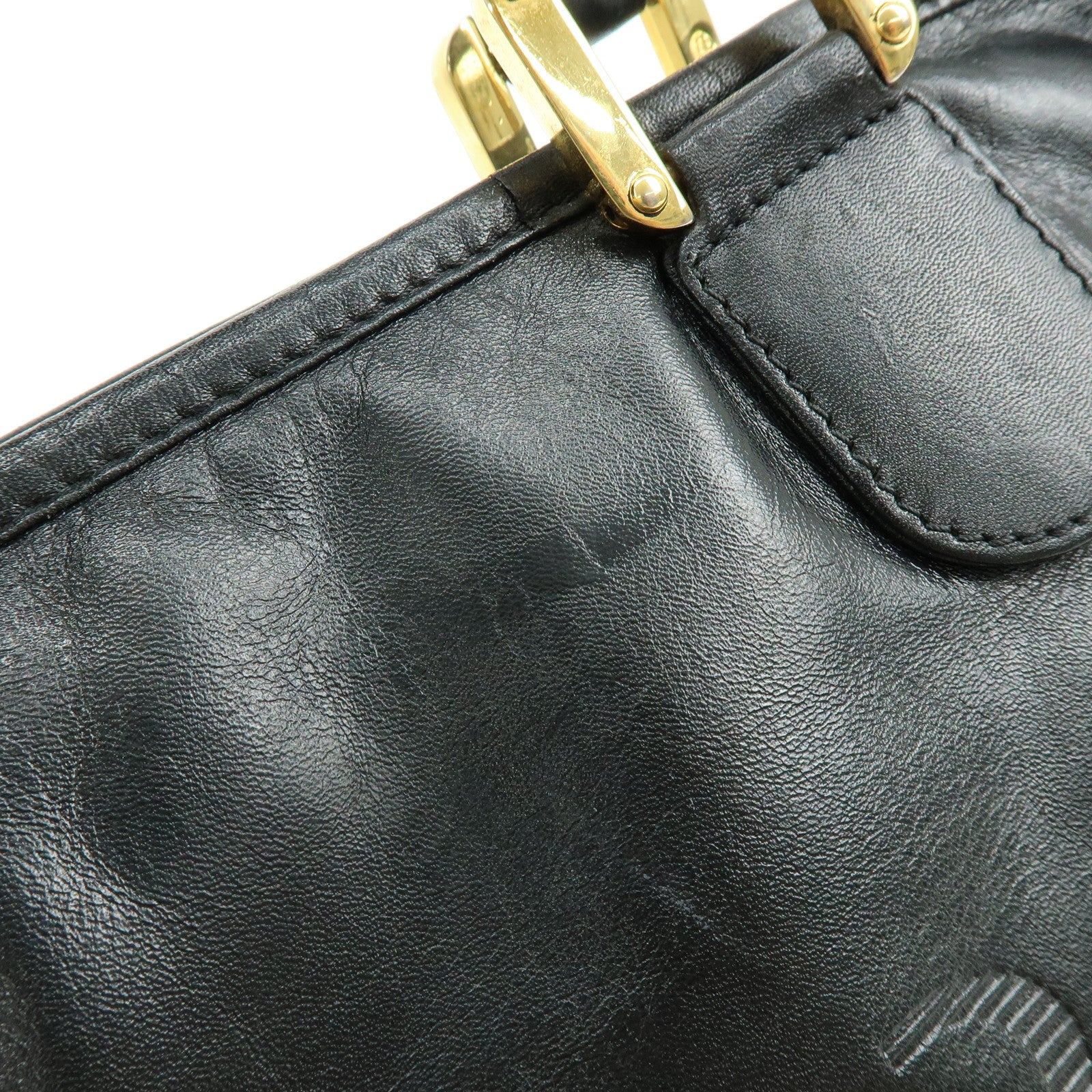 LOEWE Anagram Amazona36 Leather Hand Bag Boston Bag Black