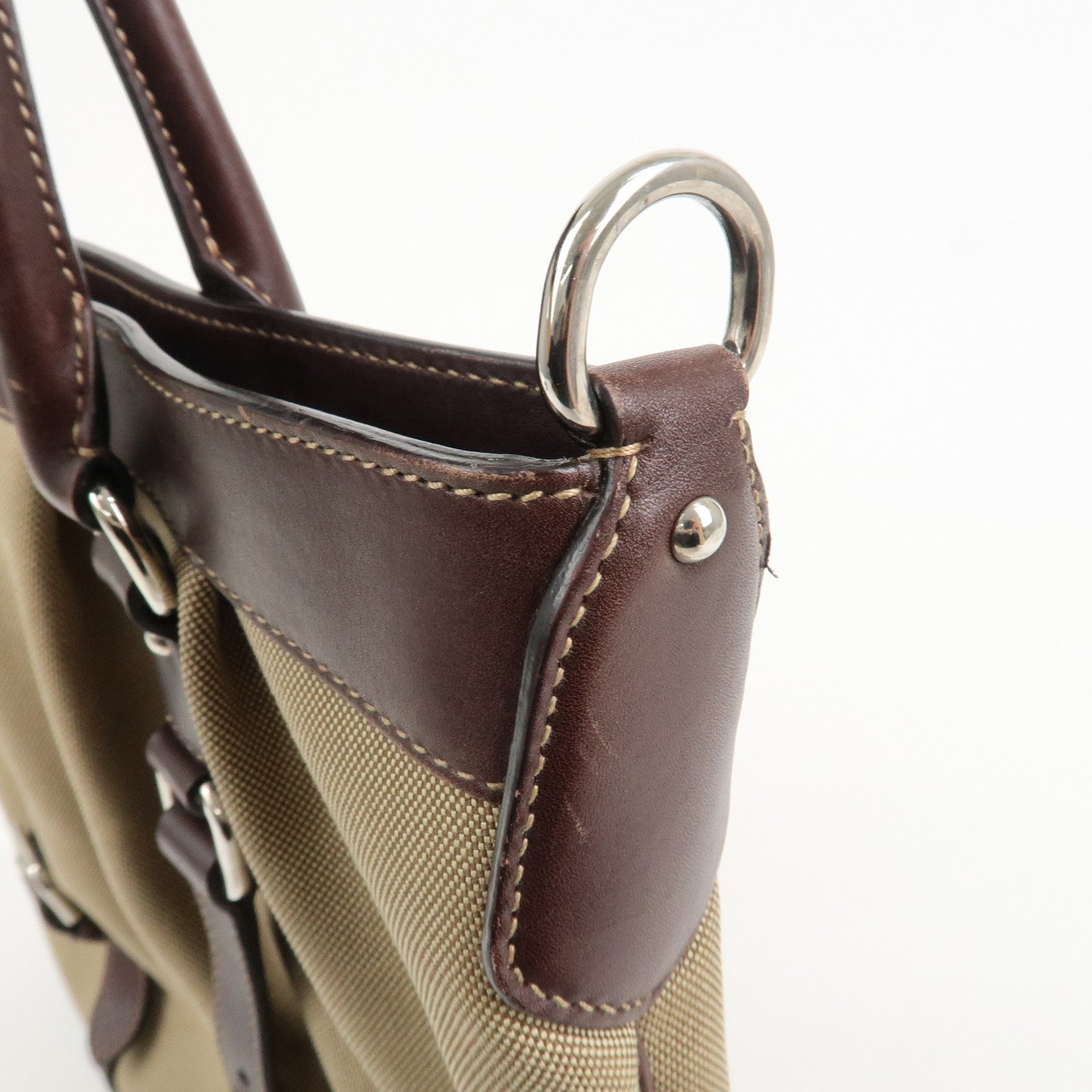 PRADA Logo Jaguard Leather 2way Hand Bag Beige Brown BN1184