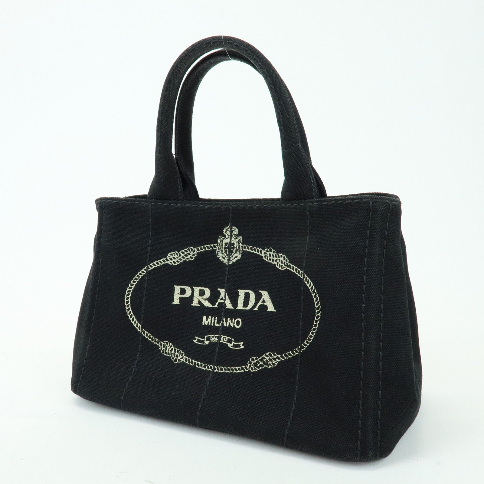 PRADA Triangle Logo Canapa Mini Canvas 2Way Hand Bag Black 1BG439