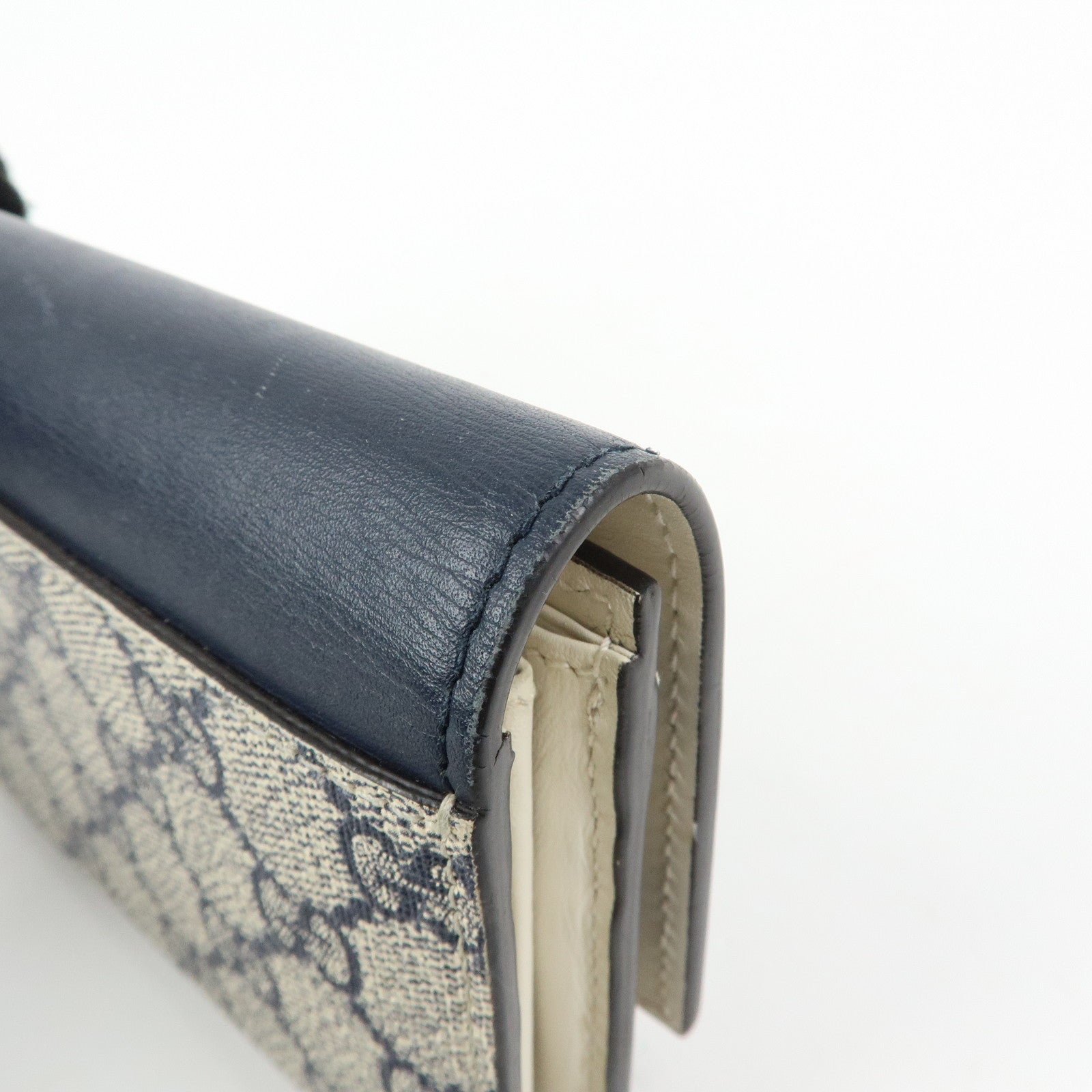 GUCCI GG Supreme Leather Flap Long Wallet Navy Beige 410100
