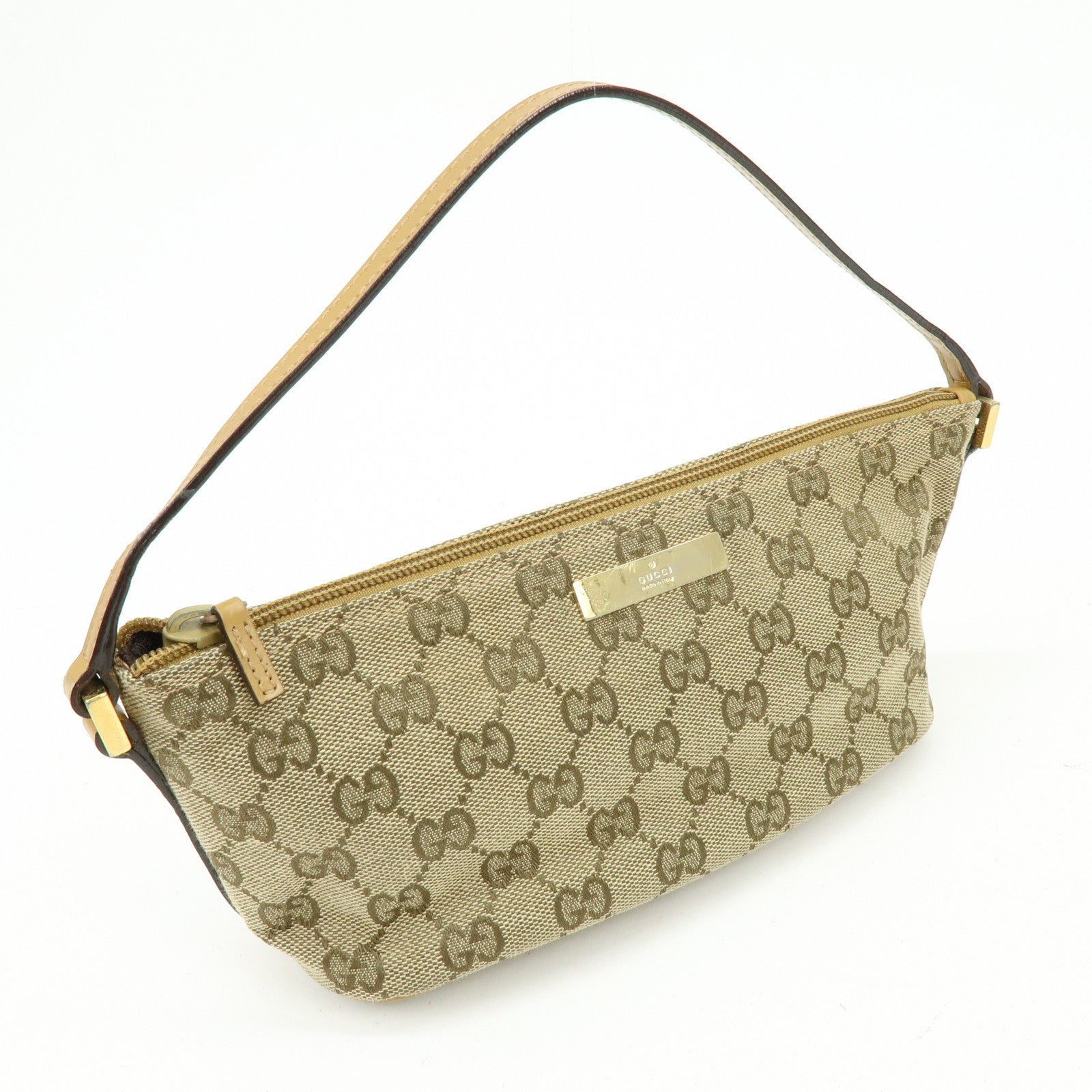 GUCCI Boat Bag GG Canvas Leather Hand Bag Beige Yellow 039・1103