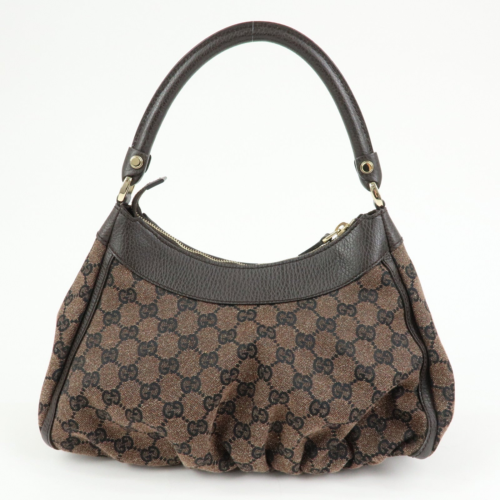 GUCCI GG Canvas Leather Shoulder Bag Hand Bag Brown 265692