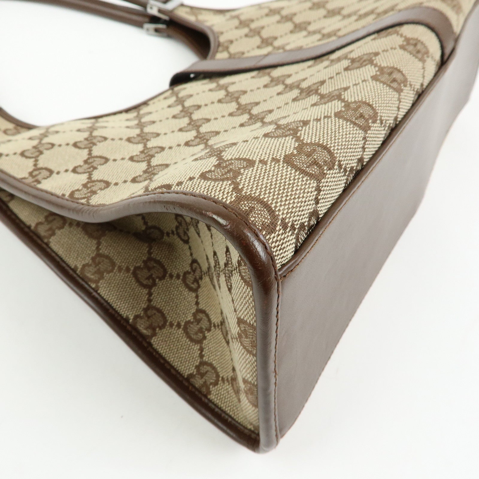 GUCCI Jackie GG Canvas Leather Shoulder Bag Beige Brown 01719