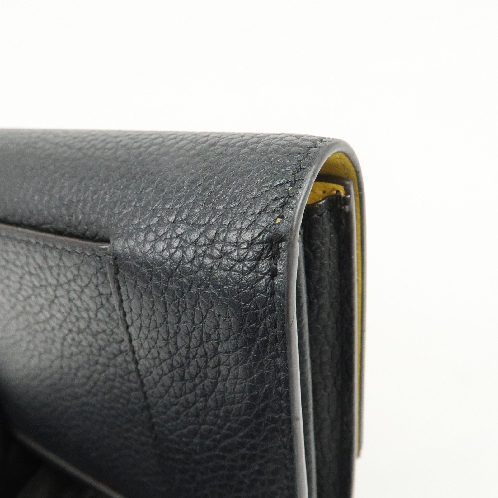 CELINE Logo Glen Calfskin Button Flap Long Wallet Navy