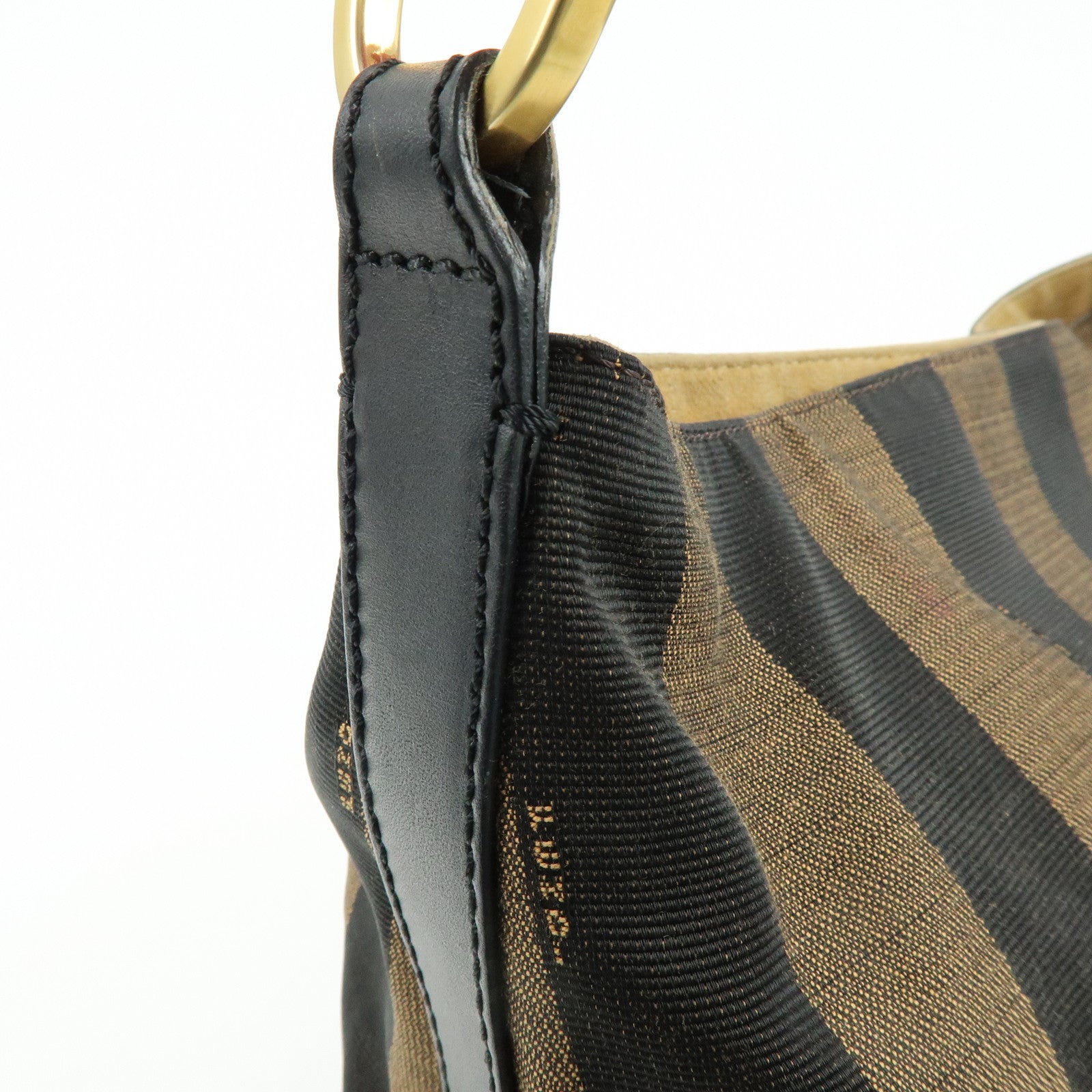 FENDI Pequin Canvas Leather Shoulder Bag Hand Bag Brown Red 8BR653