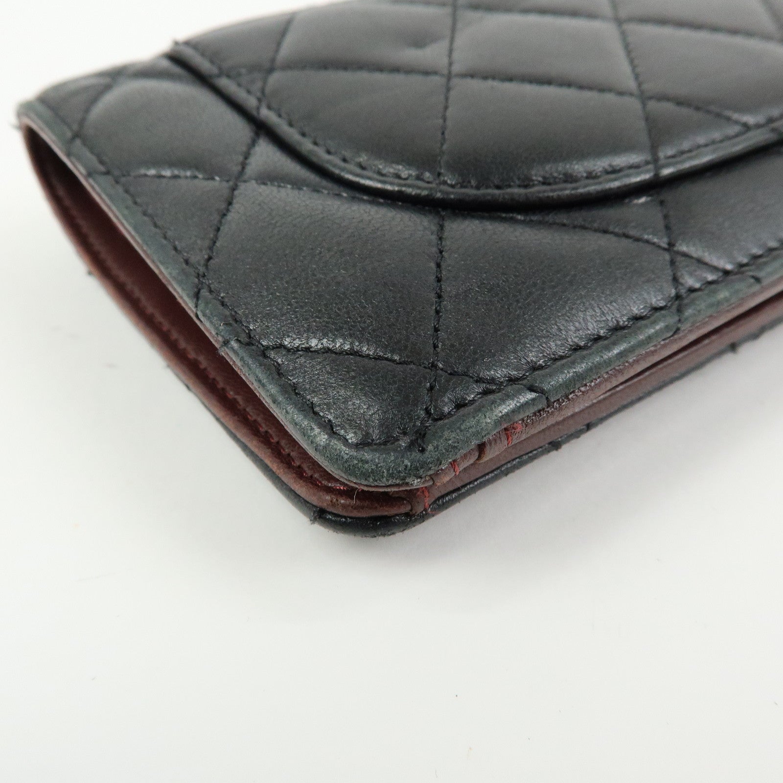 CHANEL Matelasse COCO Mark Lamb Skin Flap Bi-fold Long Wallet Black