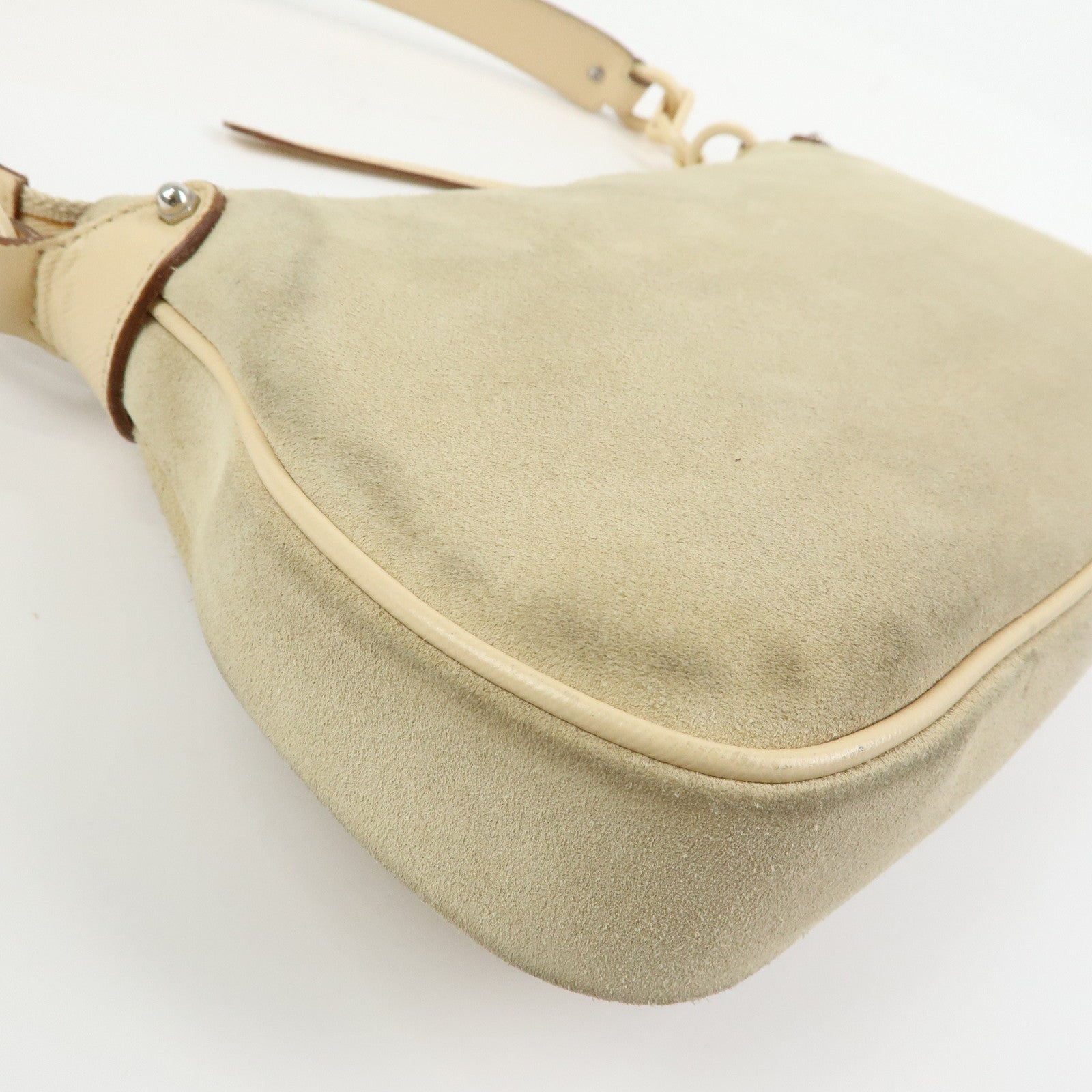 Ferragamo Gancini Suede Leather Shoulder Bag Hand Bag Beige