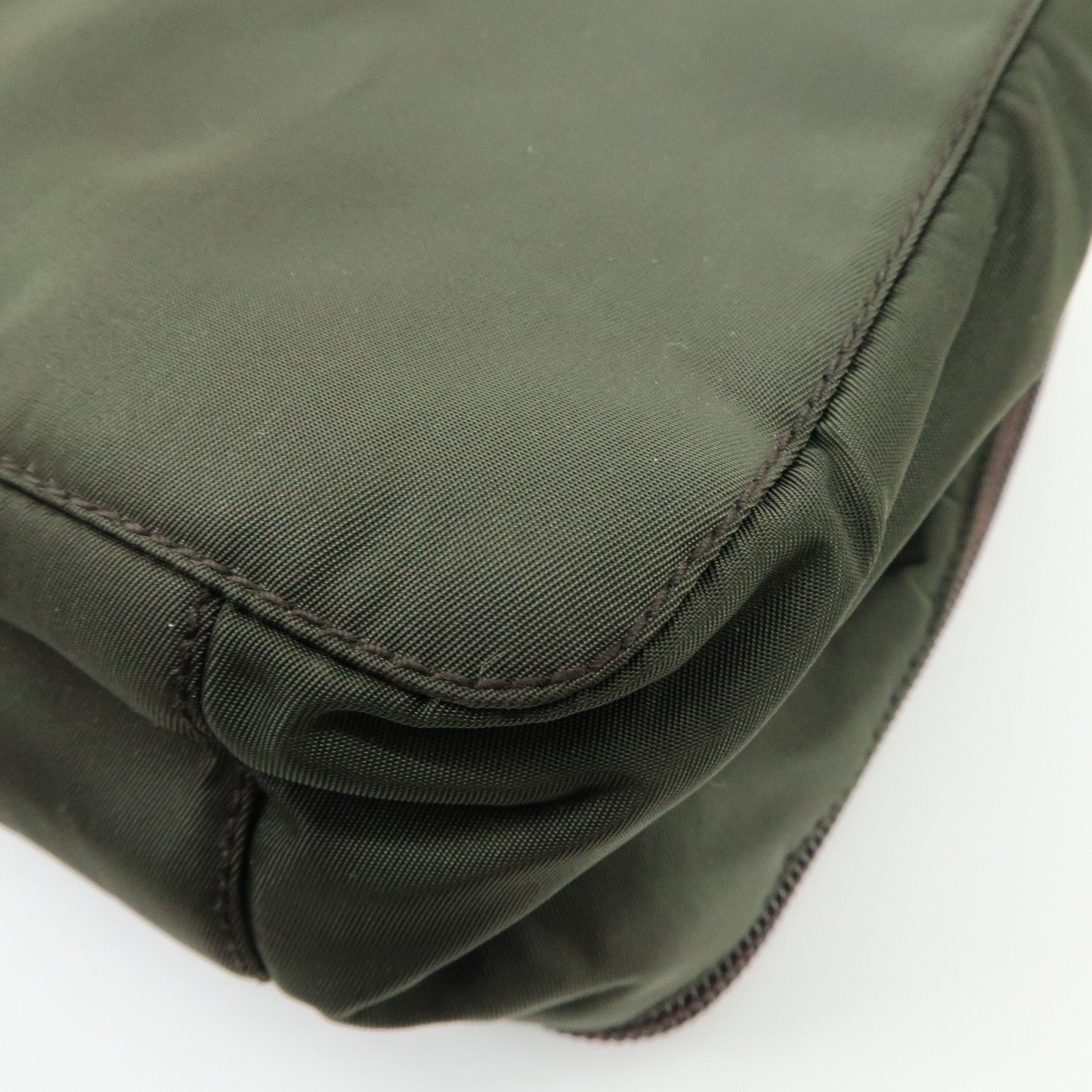 PRADA Triangle Logo Nylon Leather Hand Bag Cosmetic Case Khaki