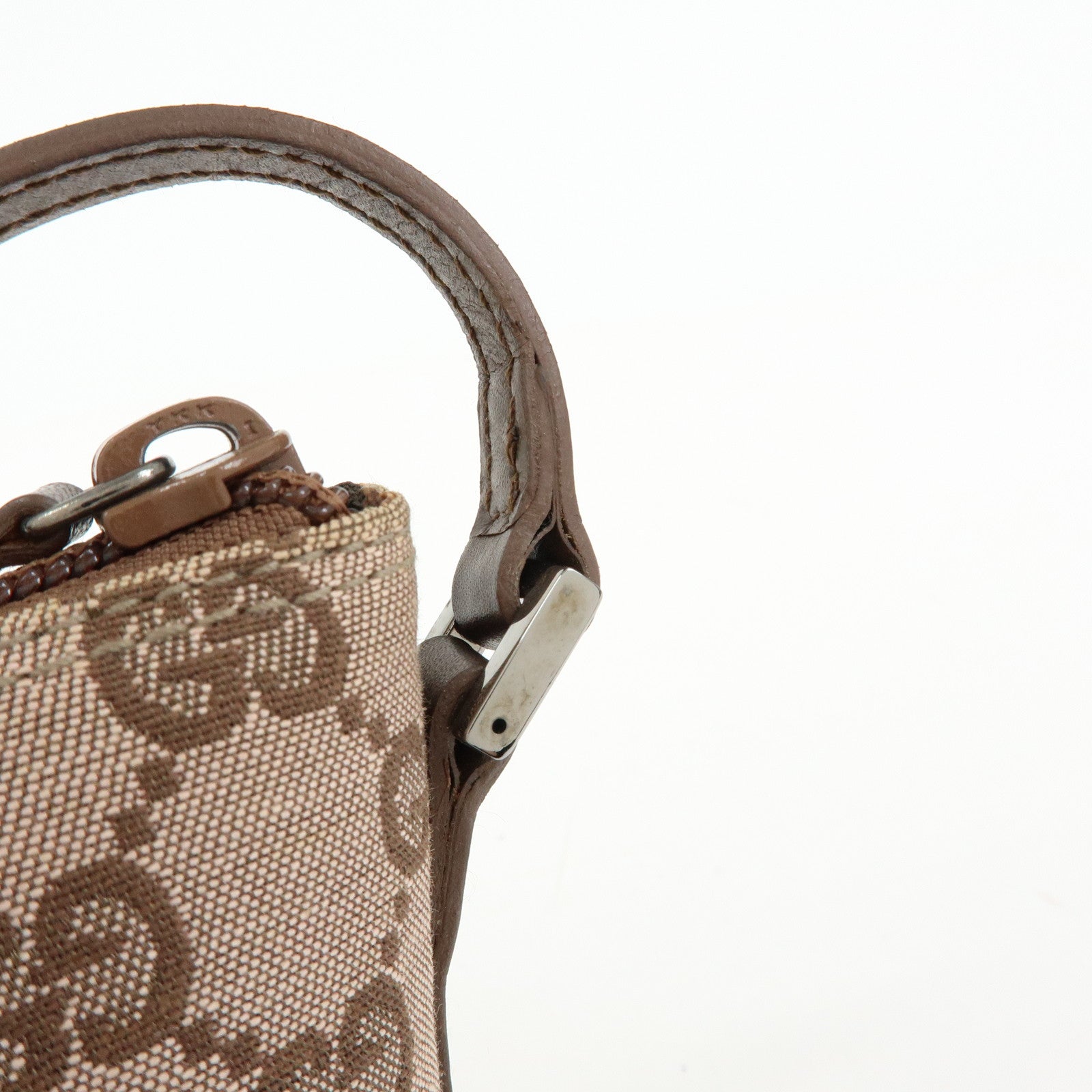 GUCCI Boat Bag GG Canvas Leather Hand Bag Brown 07198