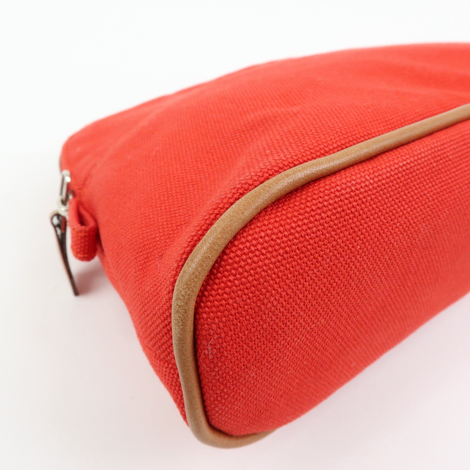 HERMES Canvas Leather Bolide Pouch Mini Cosmetic Makeup Pouch Red