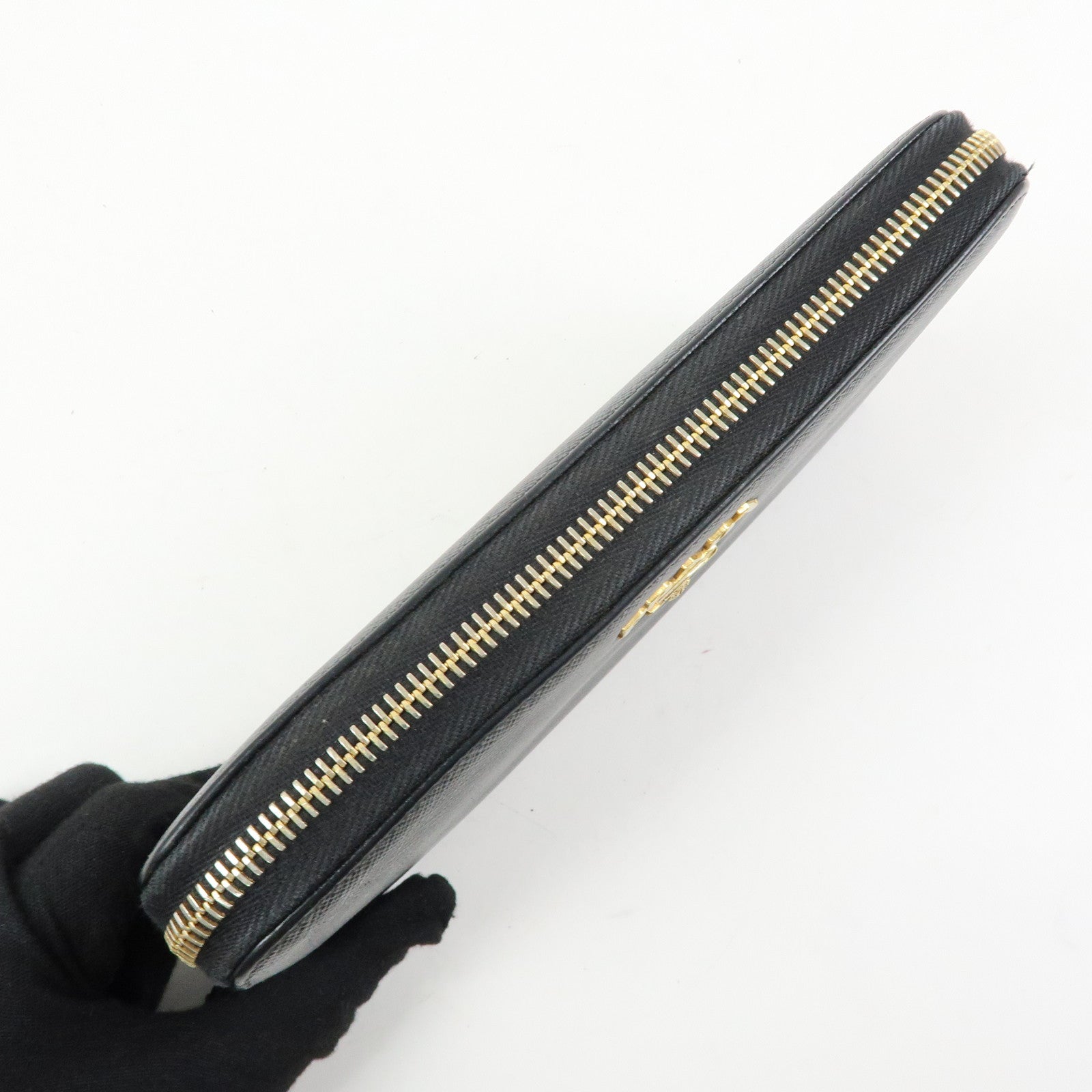 PRADA Saffiano Leather Round Zippy Long Wallet Black 1ML506