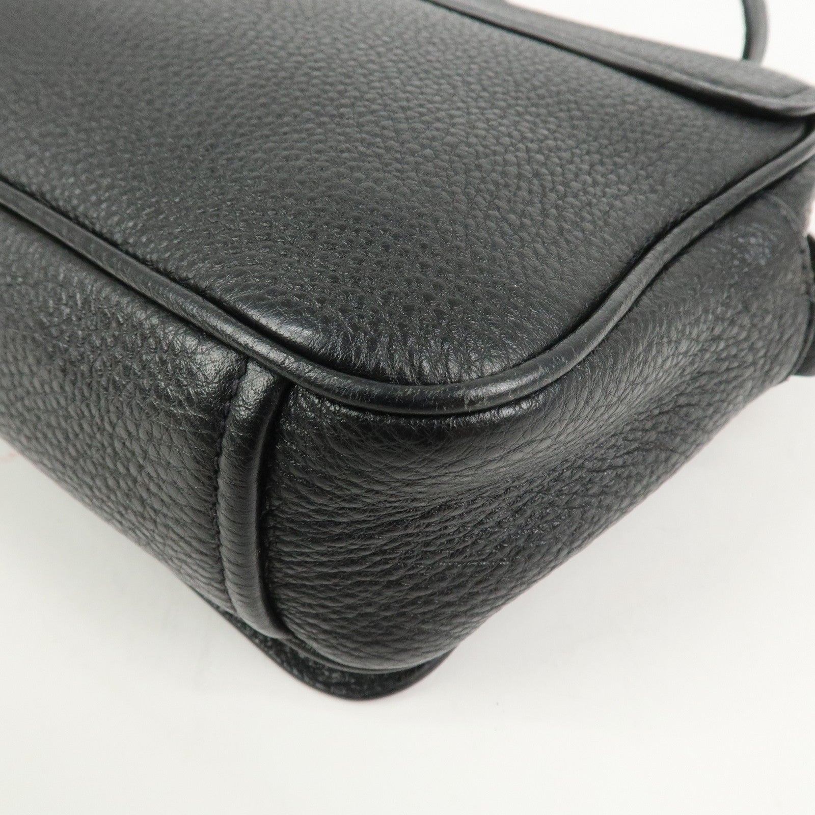 PRADA Logo Leather Shoulder Bag Black 1BD163