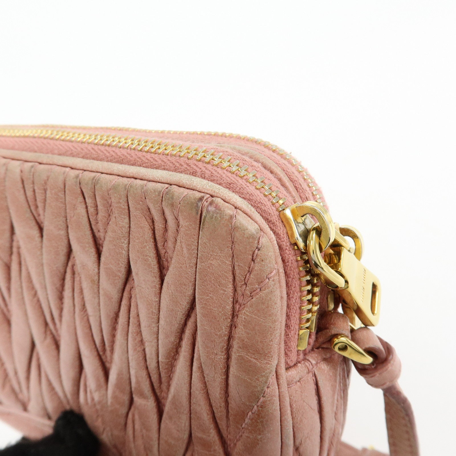 MIU MIU Matelasse Leather Hand Bag Accessory Pouch Pink