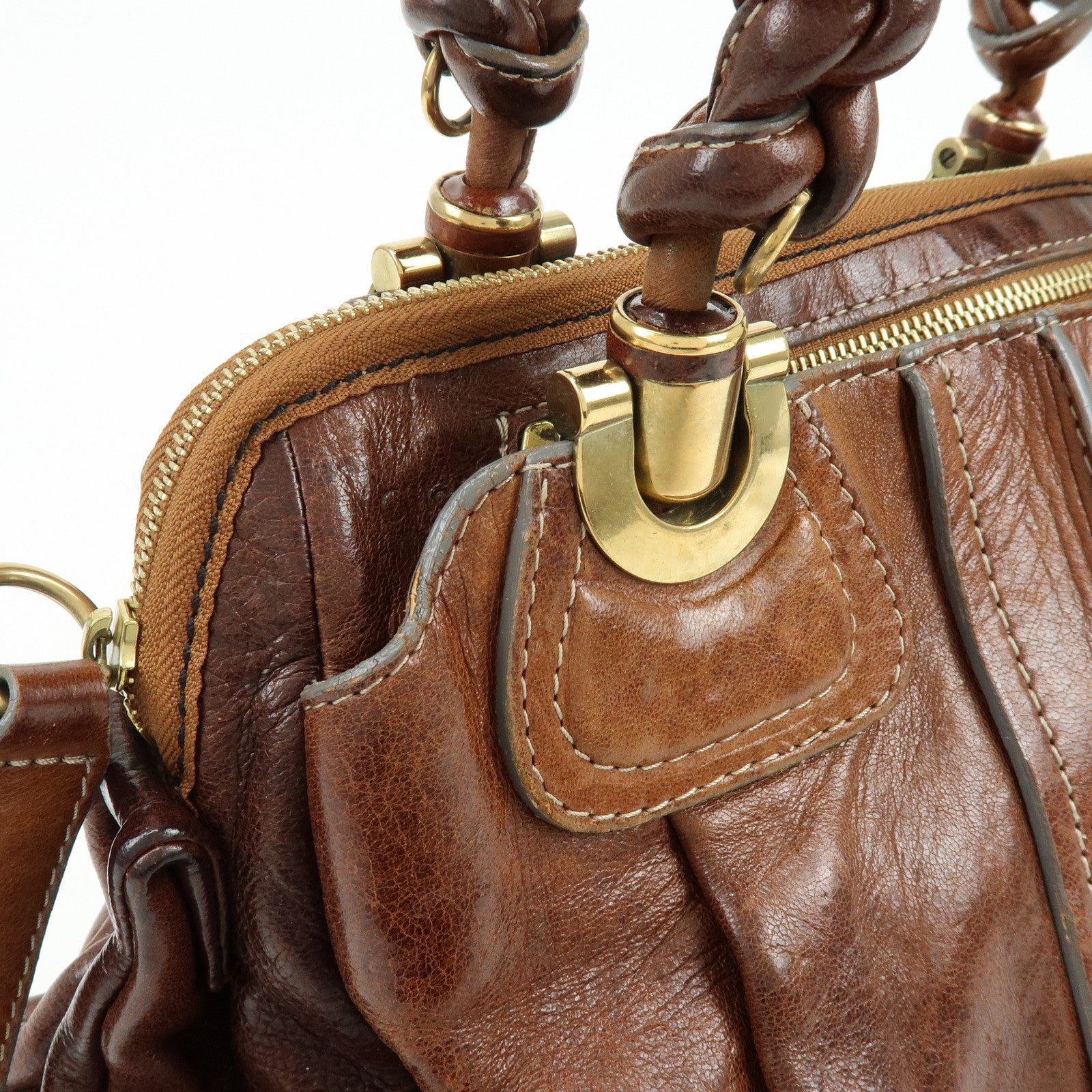 Chloe Eloise Leather Hand Bag Shoulder Bag Braided Handle Brown