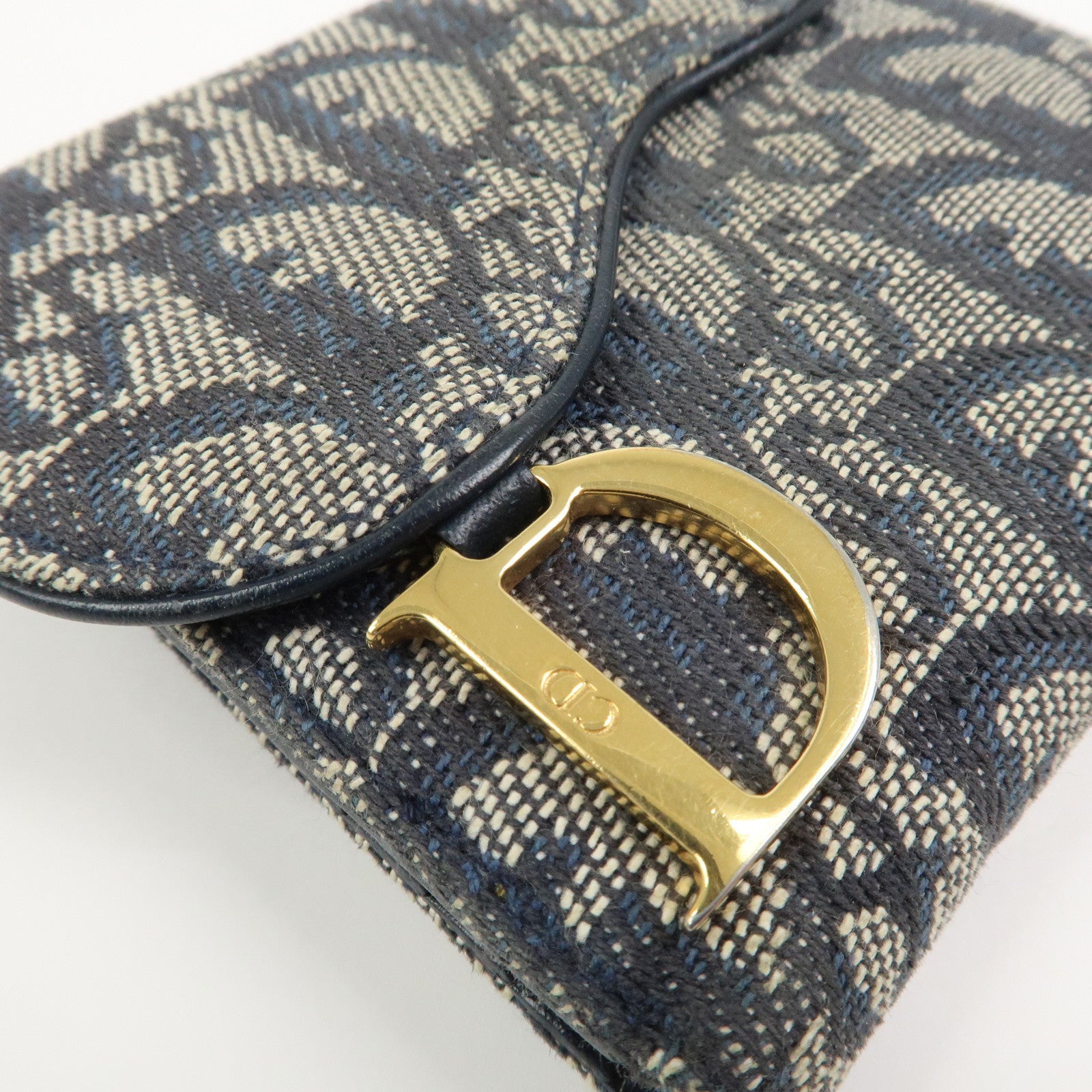Christian Dior Trotter Saddle Canvas Leather Compact Wallet Navy