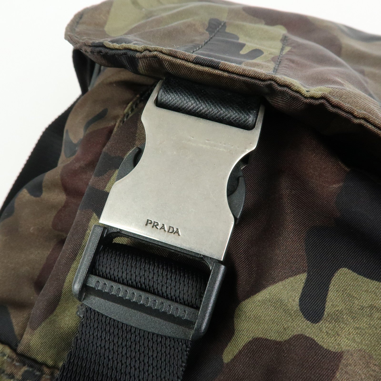 PRADA Triangle Logo Camouflage Nylon Saffiano Leather Shoulder Bag