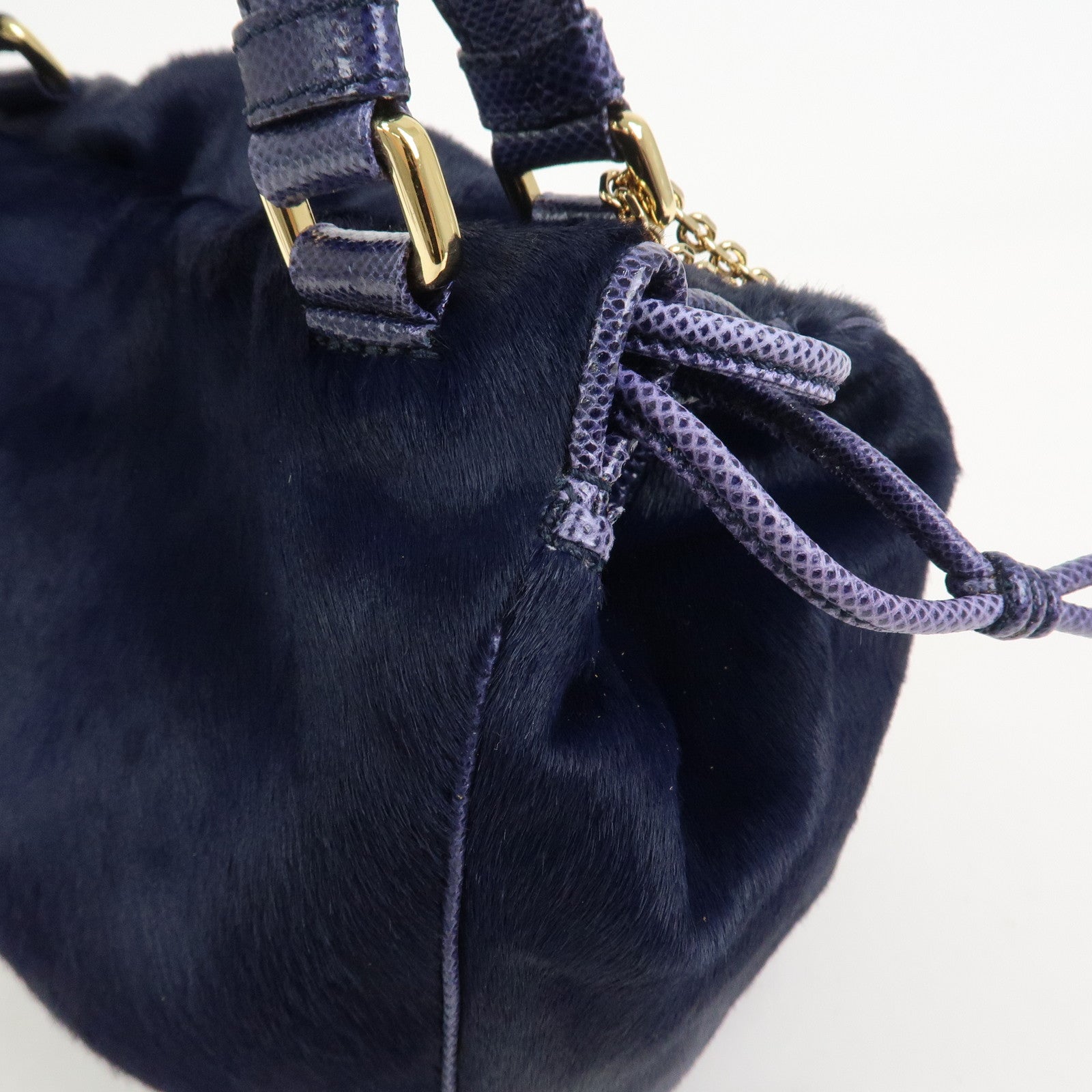 LOEWE Logo Unborn Calf Leather Hand Bag Charm Shoulder Bag Navy