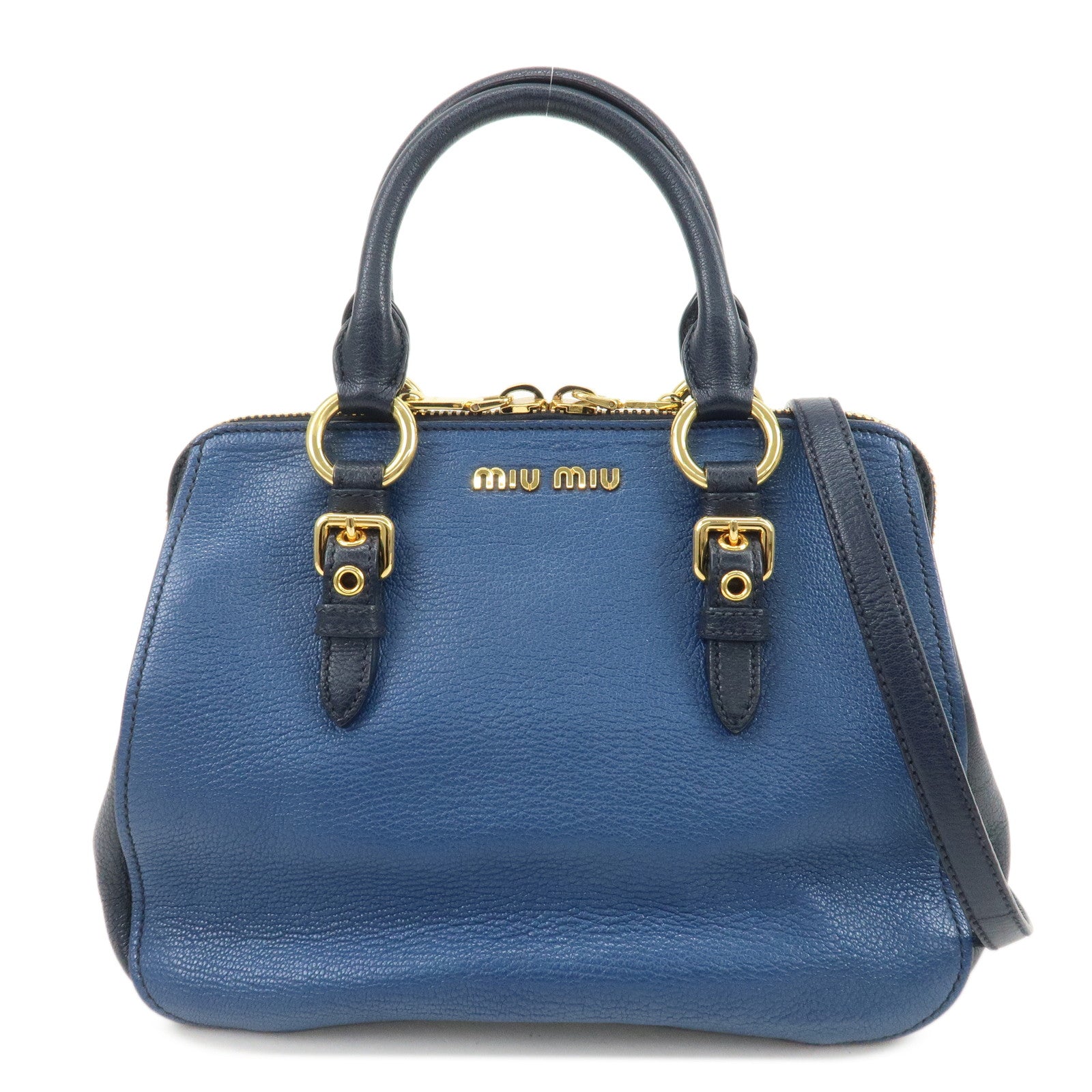 MIU MIU MADRAS 2Way Bag Hand Bag Shoulder Bag Blue RL0058