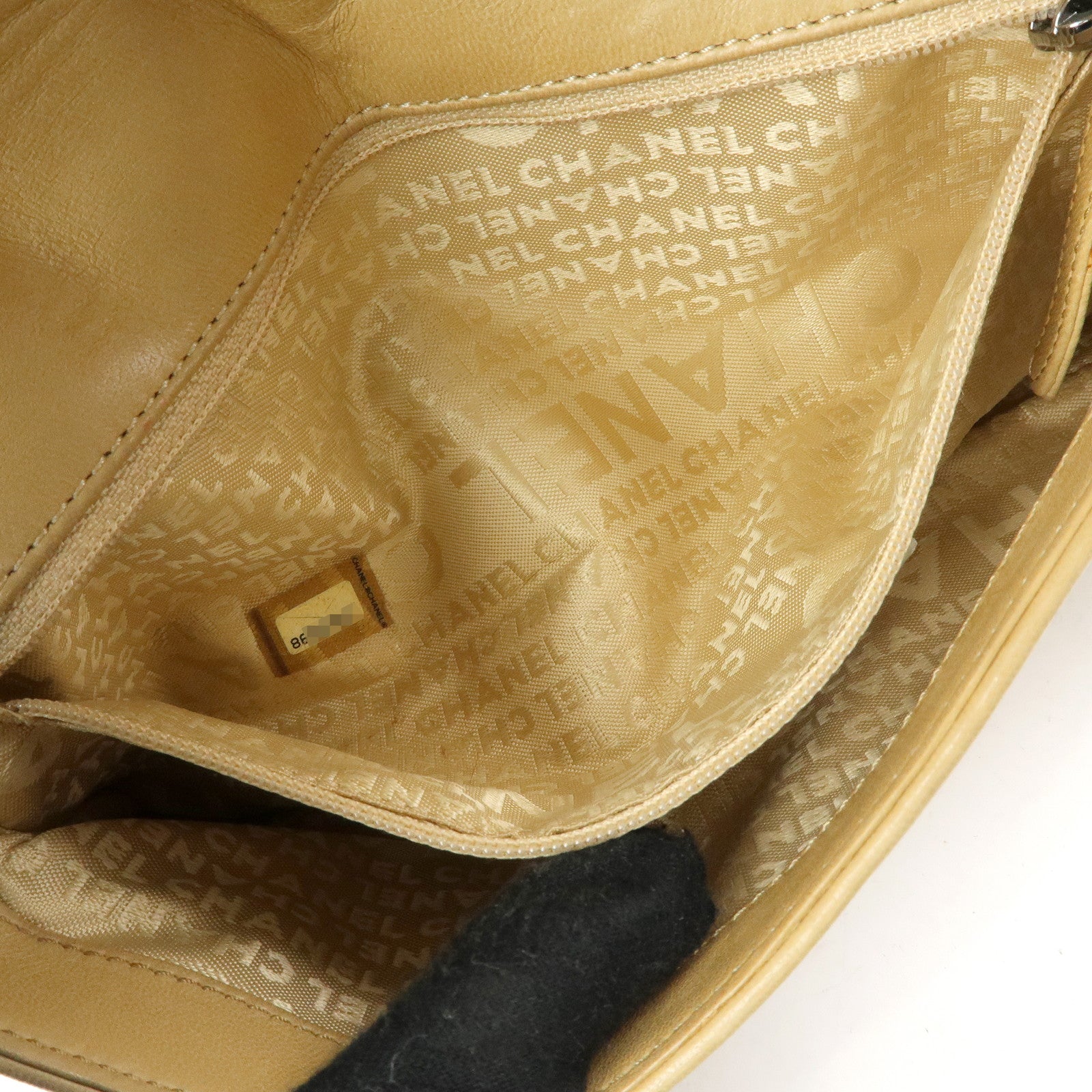 CHANEL Lamb Skin Shoulder Bag Hand Bag Beige