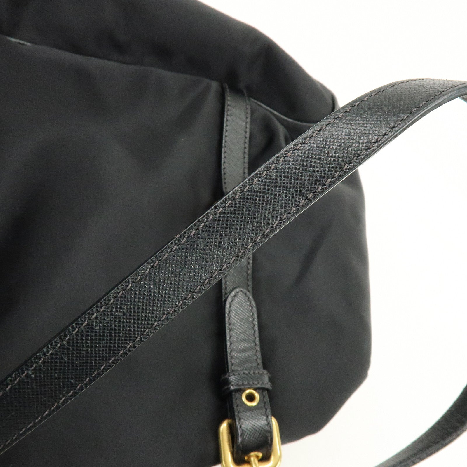 PRADA Logo Nylon Leather Boston Bag Shoulder Bag Black BL0600