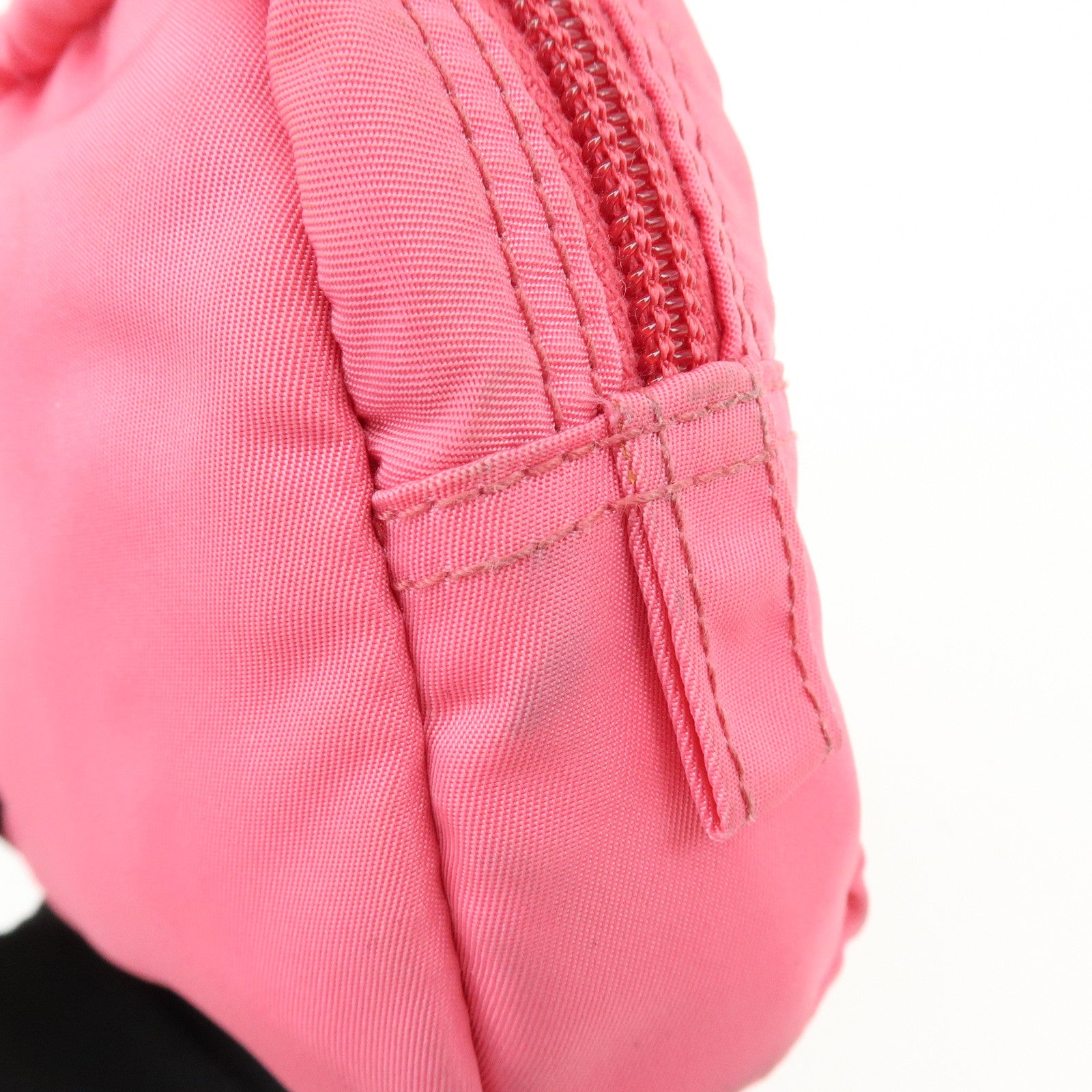 PRADA Triangle Logo Nylon Leather Cosmetic Pouch Pink 1NA021