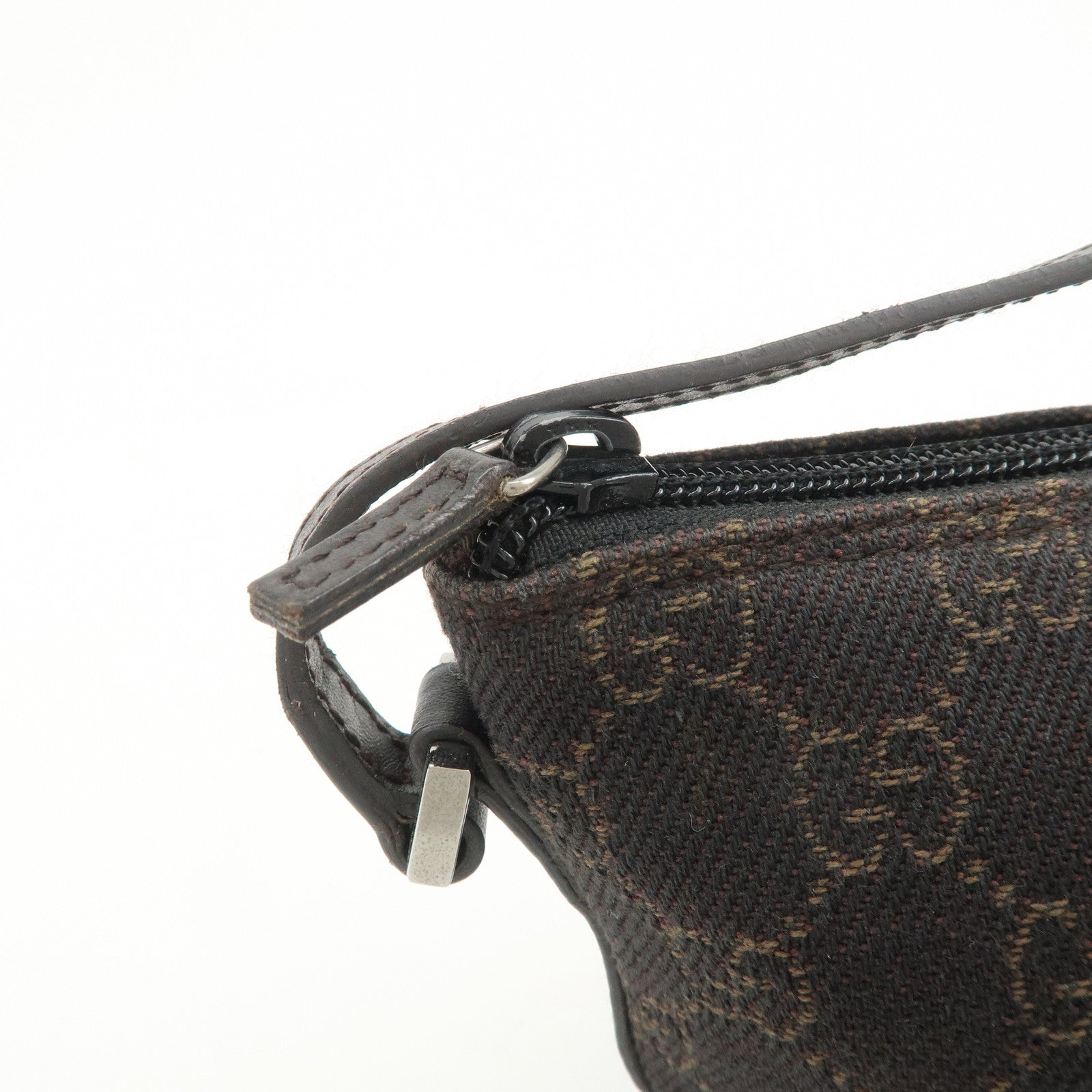 GUCCI Boat Bag GG Denim Togo Leather Hand Bag Dark Brown 07198