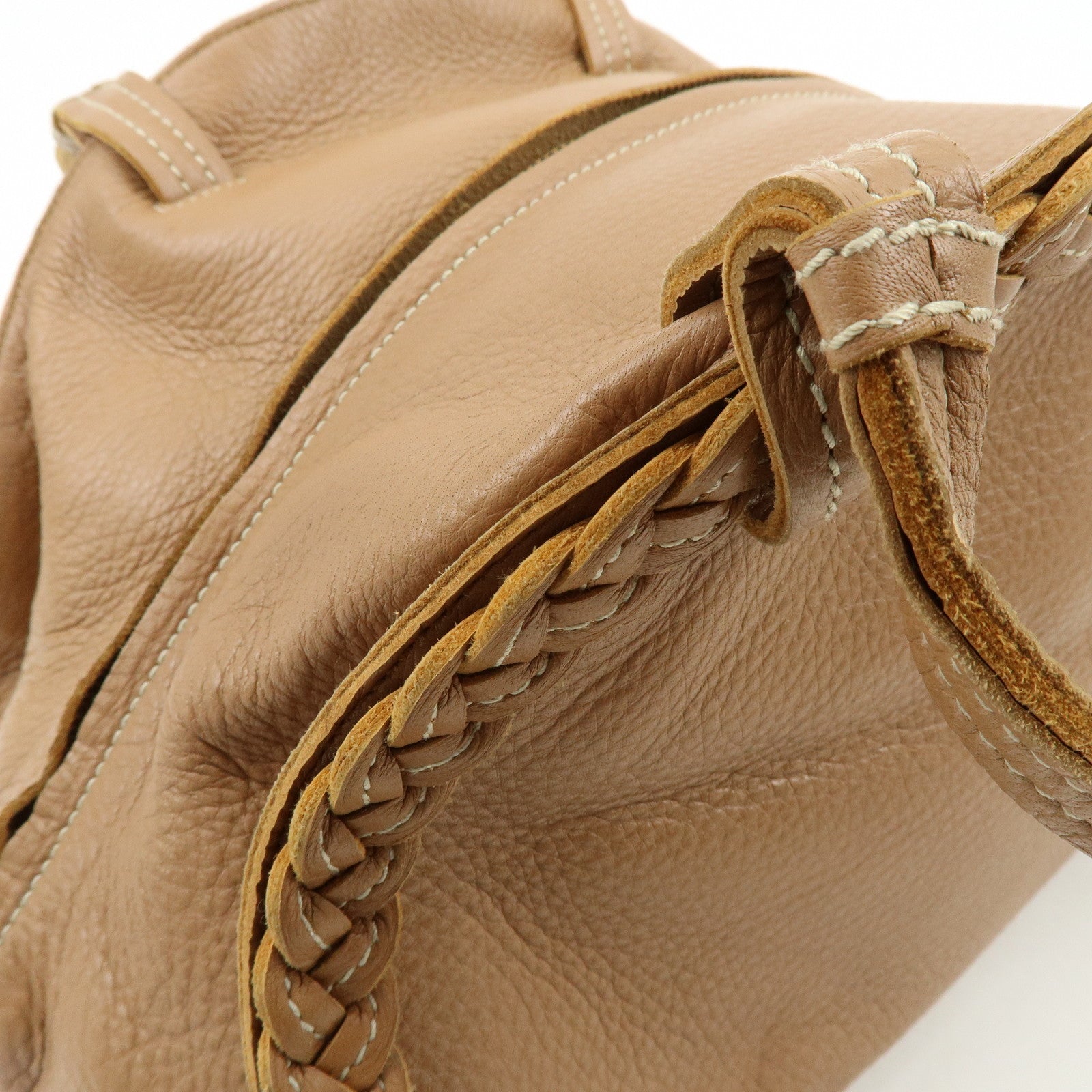 BOTTEGA VENETA Calf Leather Boston Bag Hand Bag Brown