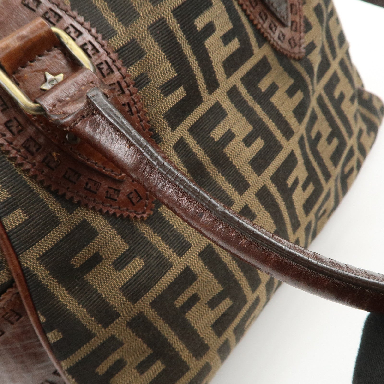 FENDI Ethnico Zucca Canvas Leather Tote Bag Shoulder Bag 8BN157